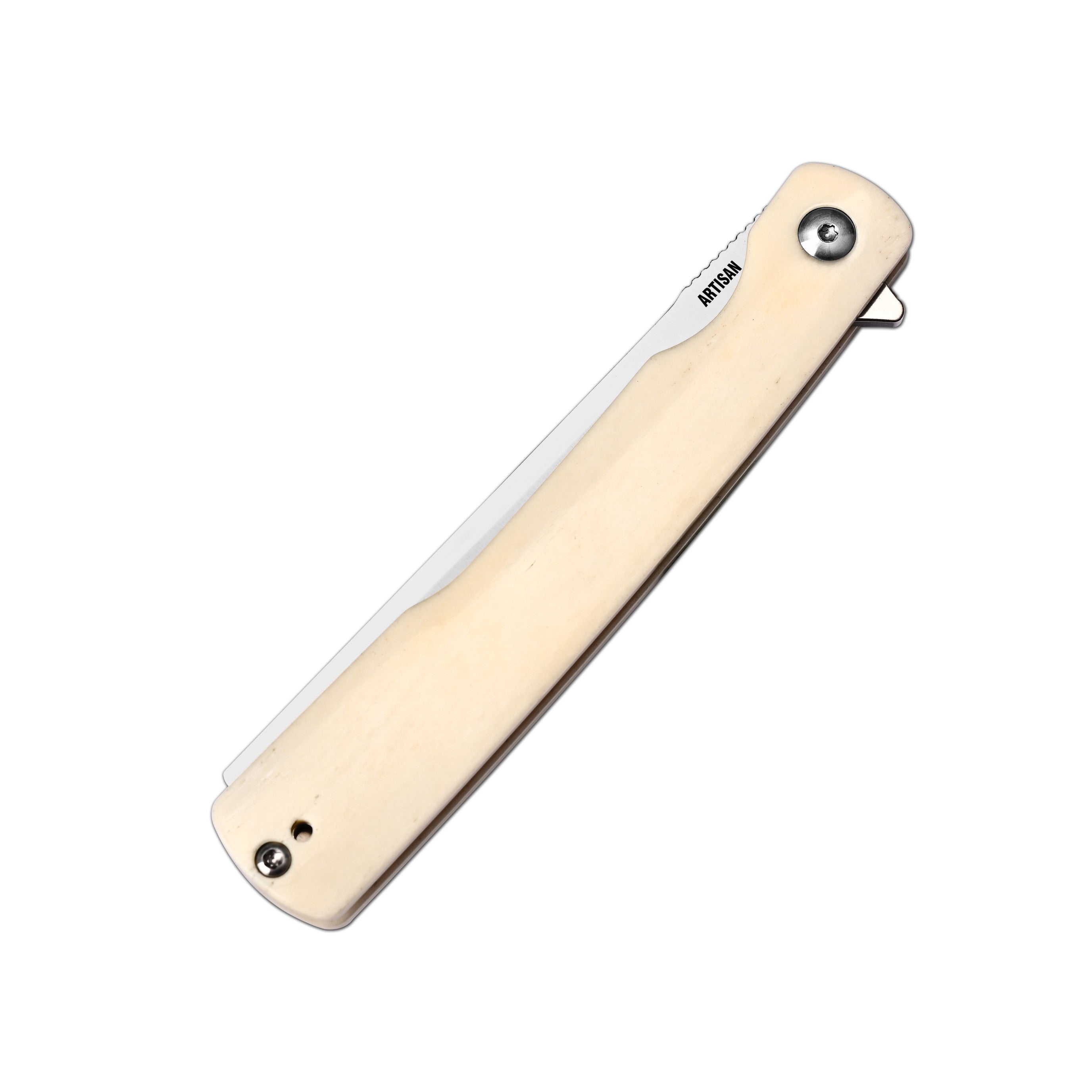 Artisan Cutlery Orthodox V2 Flipper & Liner Lock Knife Bovine Bone Handle (3.54'' Sand Polish CPM S45VN Blade) 1883G-BB (Limited)