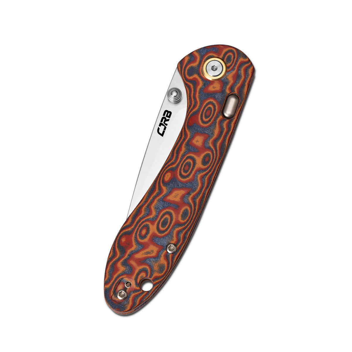 CJRB Feldspar Thumb Stud & Top Liner Lock Folding Knife Red Orange Micarta with Ripple Pattern Handle (3.53'' Sand Polish AR-RPM9 Steel Blade) J1912X-MOE (Exclusive)