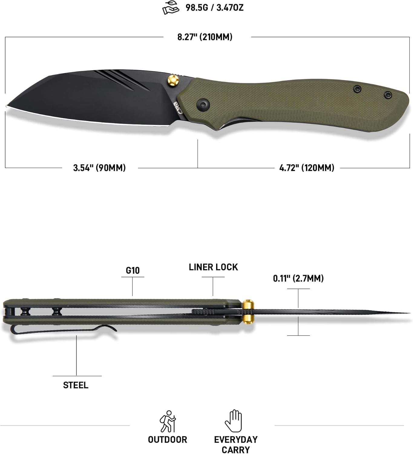 CJRB Fugly J1957 folding knife side view