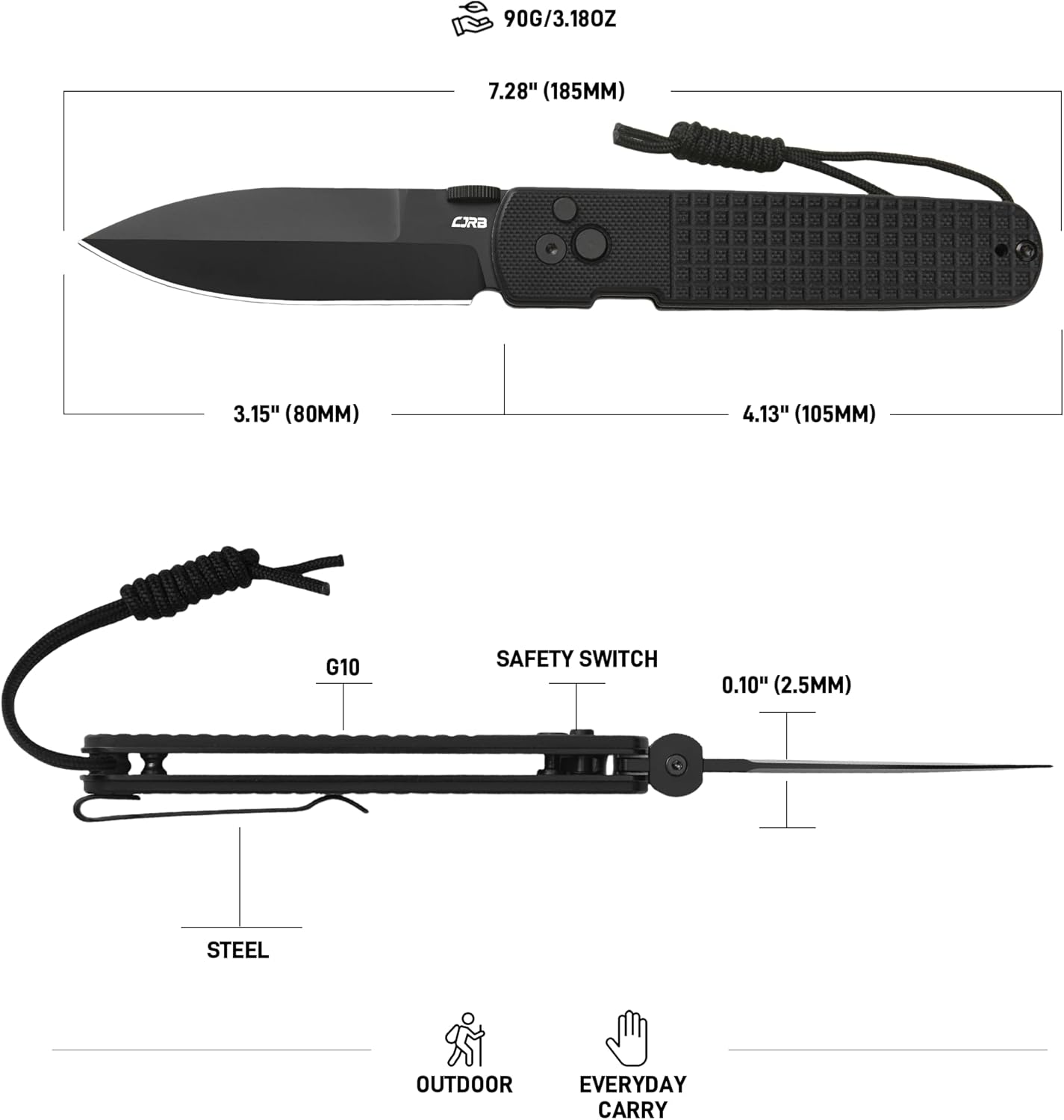 CJRB Locust J1951-BBK folding knife detail view