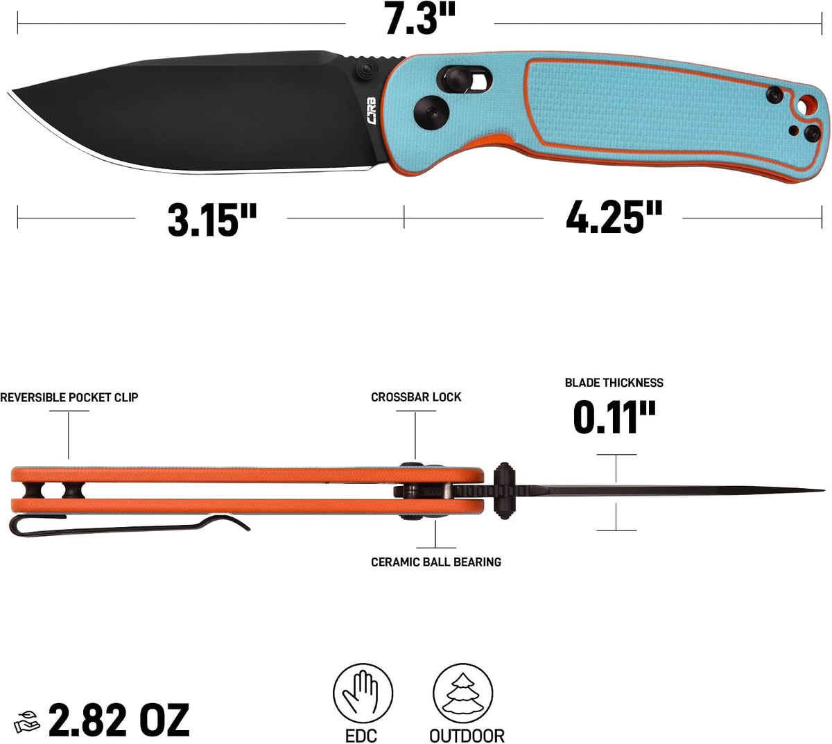 CJRB Shale J1943 AR-RPM9 Steel Blade G10 Handle Folding Knives - Black PVD / Blue&Orange G10 (J1943-BBO)