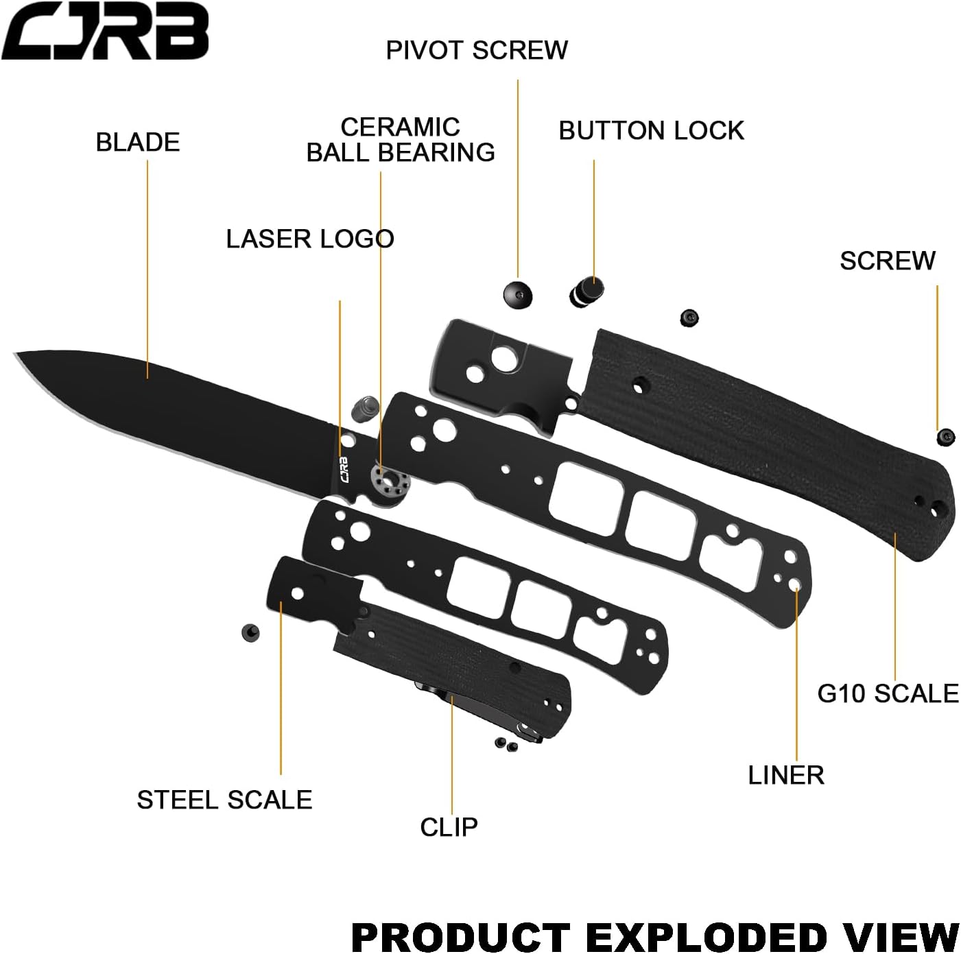 CJRB Glacier Thumb Stud & Button Lock Folding Knife Steel & Wood Handle (3.54'' Stone Wash AR-RPM9 Steel Blade) J1961-WD