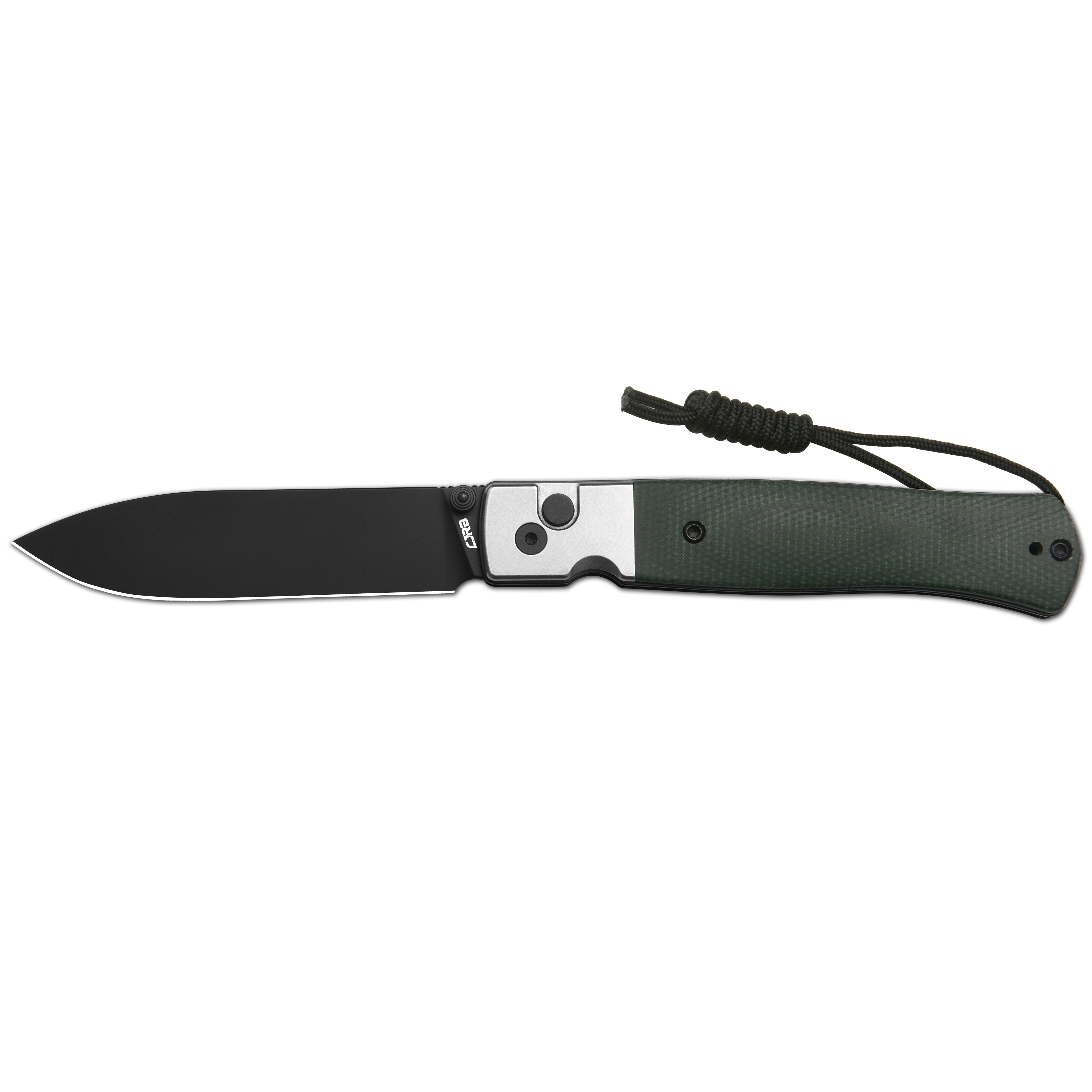 CJRB Glacier Thumb Stud & Button Lock Folding Knife Green Micarta & Steel Handle (3.54''Black PVD Coating AR-RPM9 Steel Blade) J1961-BMGN