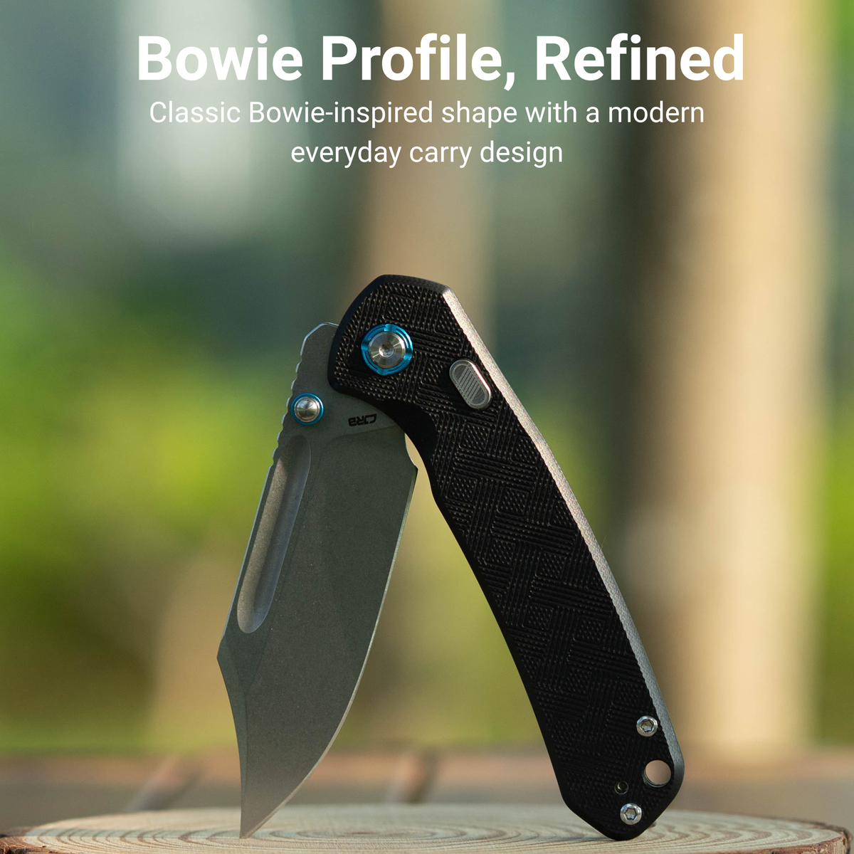 CJRB Bowie Pyrite Thumb Stud & Top Liner Lock Folding Knife Black CNC G10 Textured Handle (3.35'' AR-RPM9 Steel Stone Wash Blade) J1942X-BK
