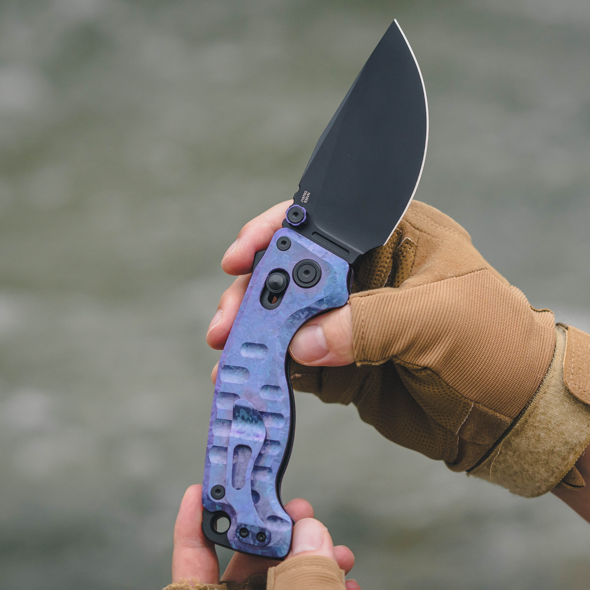 CJRB Doubletap J1970-CPU folding knife with crystal titanium handle