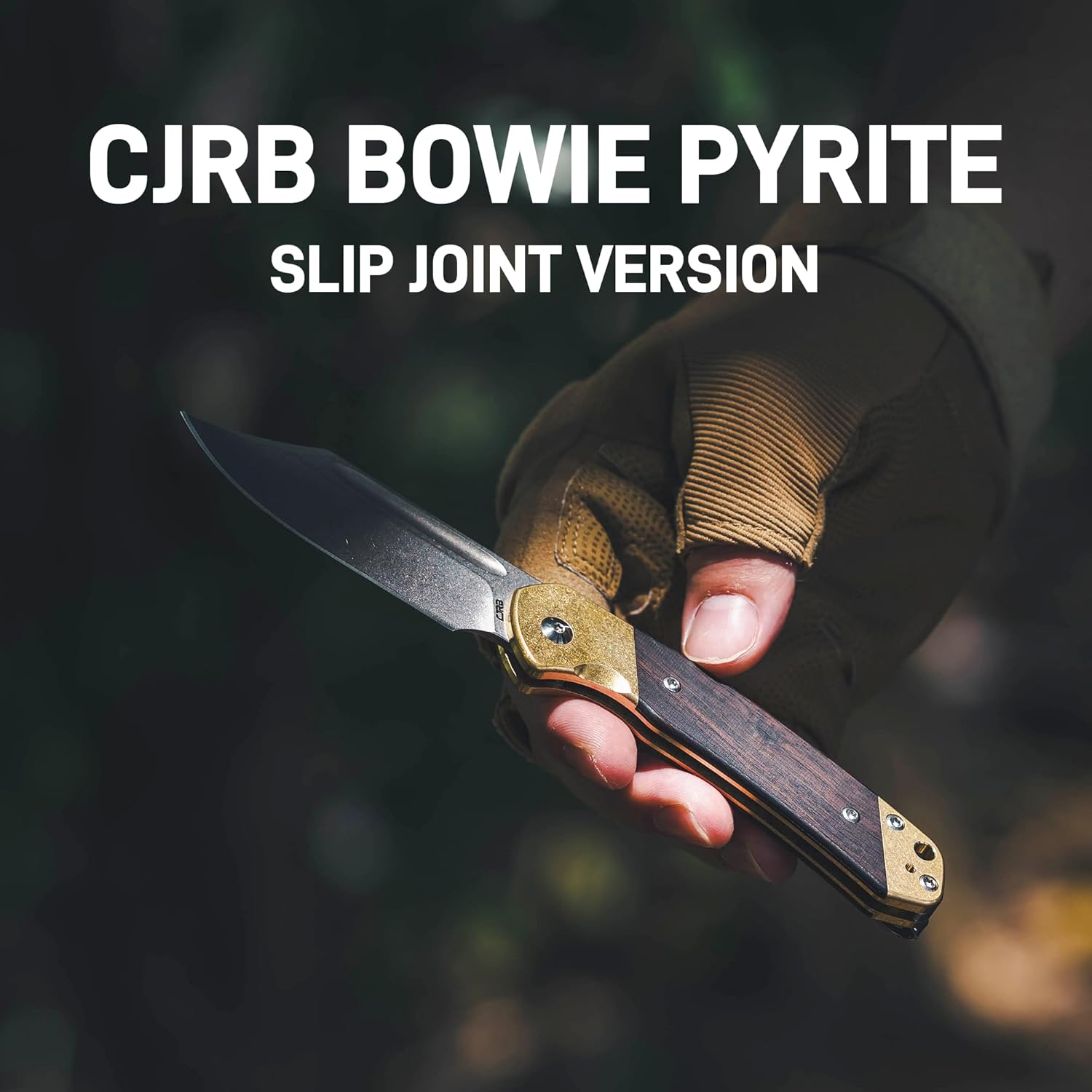 CJRB Bowie Pyrite J1942SJ folding knife with brass and wood handle