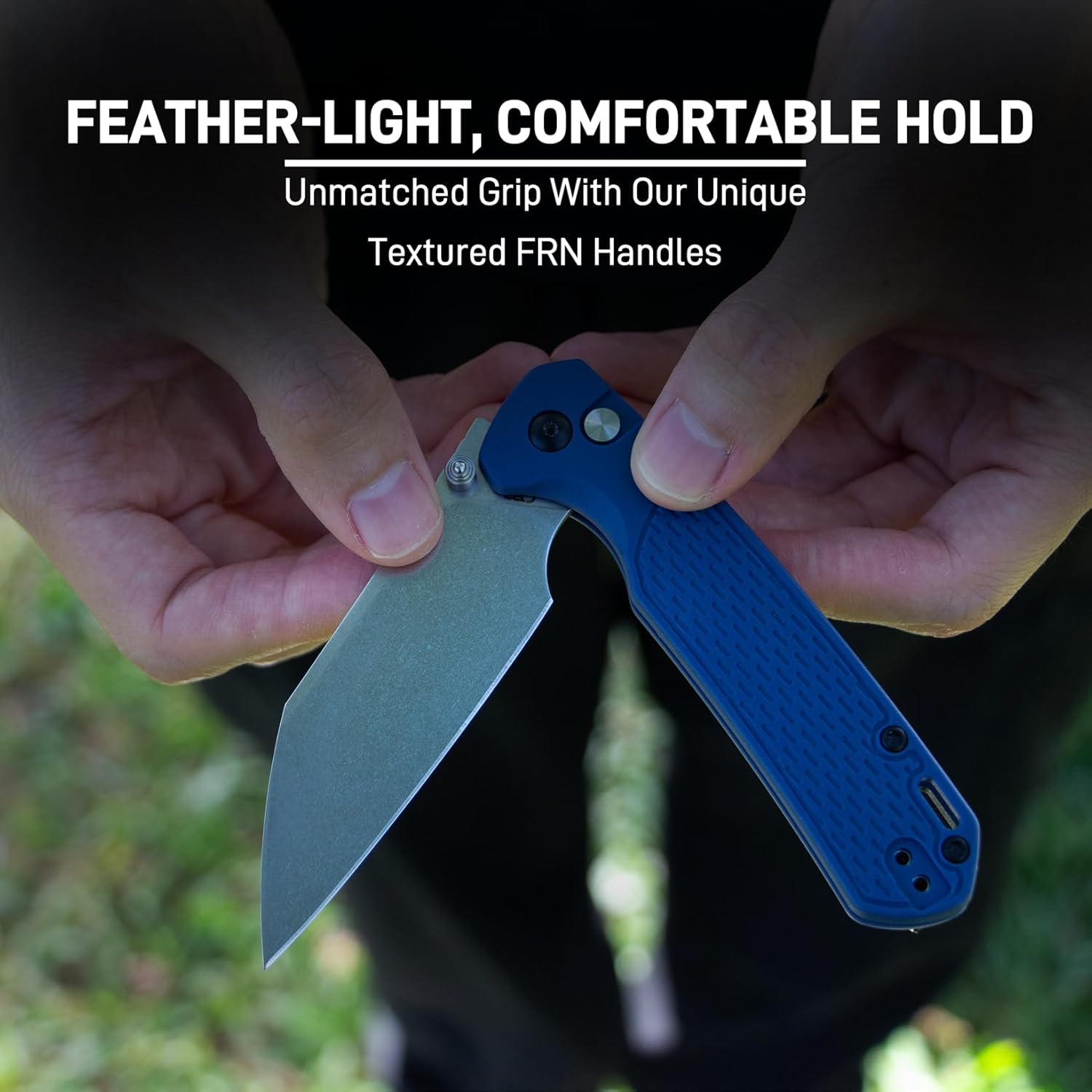 CJRB Pyrite Light J1945-BU folding knife with blue FRN handle