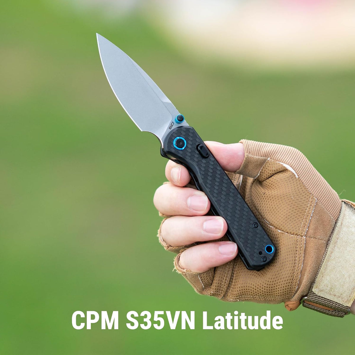 CJRB Latitude Thumb Stud & Top Liner Lock Folding Knife Carbon Fiber Handle (3.47'' Stone Wash CPM S35VN Blade) J1975-CF (Exclusive)
