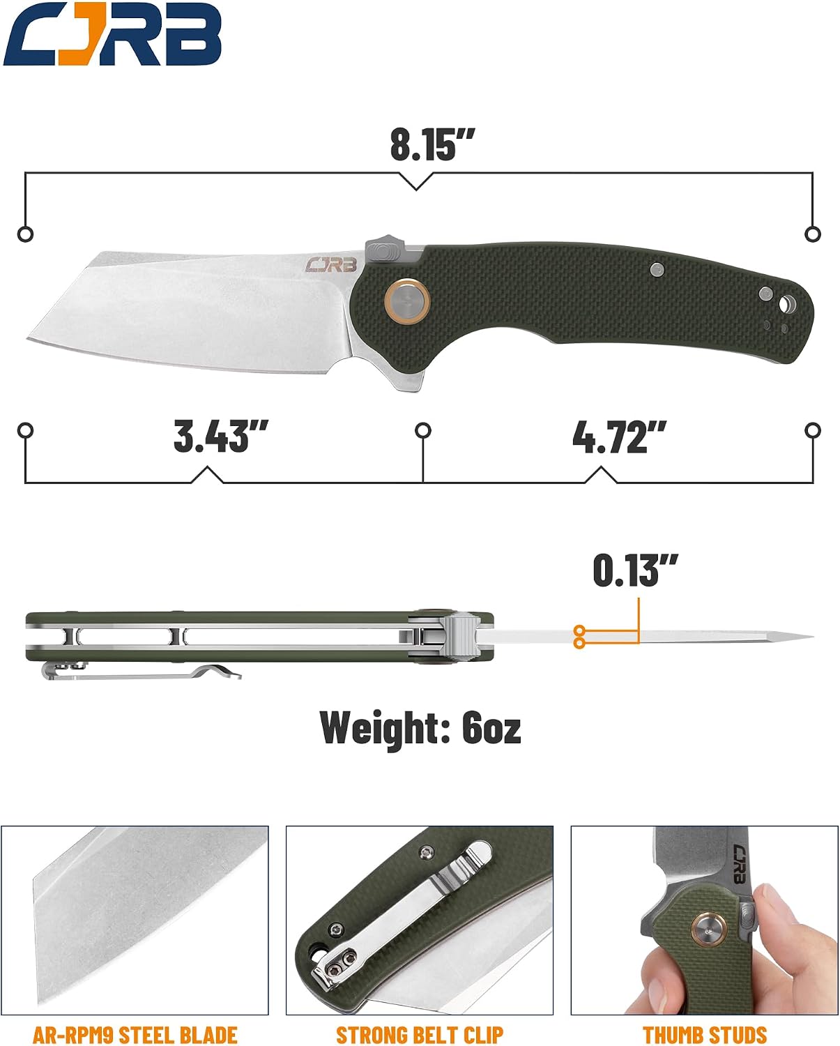 CJRB Crag J1904R-GNF recoil lock and green G10 handle
