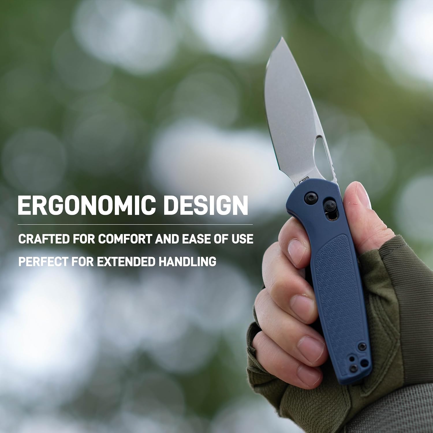 CJRB Acacia J1952 folding knife with blue FRN handle