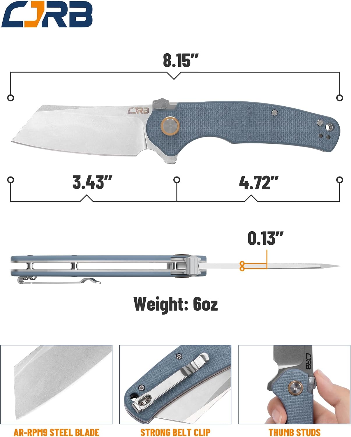CJRB Crag Recoil Lock J1904R AR-RPM9 Blade G10 Handle Folding Knives - Gray (J1904R-GYF)