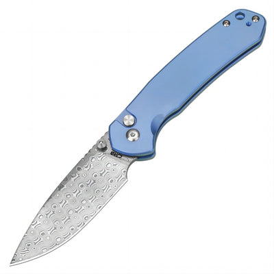 CJRB Pyrite J1925T-BU folding knife with Damascus blade