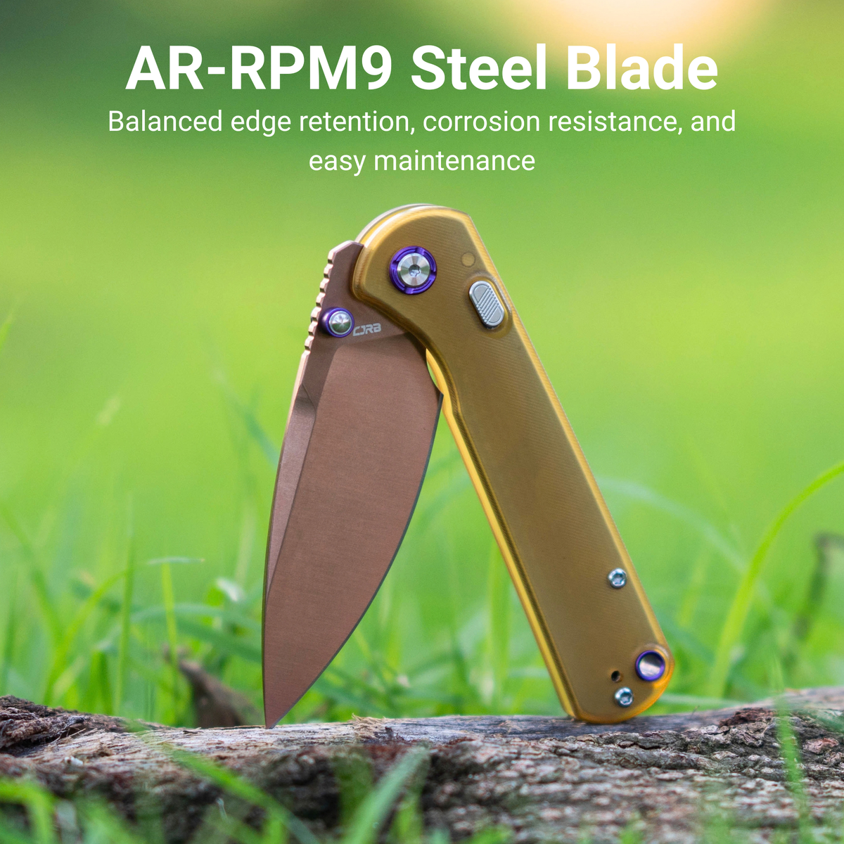 CJRB Latitude Thumb Stud & Top Liner Lock Folding Knife Ultem Handle (3.47'' Rose Gold AR-RPM9 Steel Blade) J1975-AMB (Exclusive)