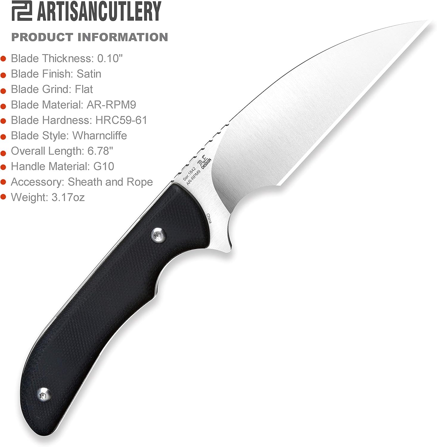 Artisan Cutlery Sea Snake 1842B fixed blade knife side view