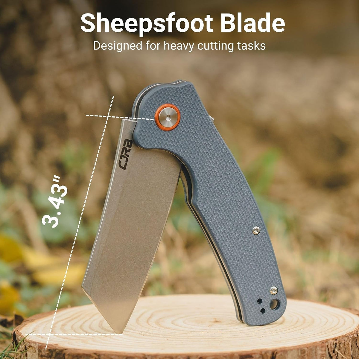 CJRB Crag Flipper & Thumb Stud & Liner Lock Folding Knife Gray G10 Handle (3.43'' Stone Wash AR-RPM9 Steel Blade) J1904-GYF