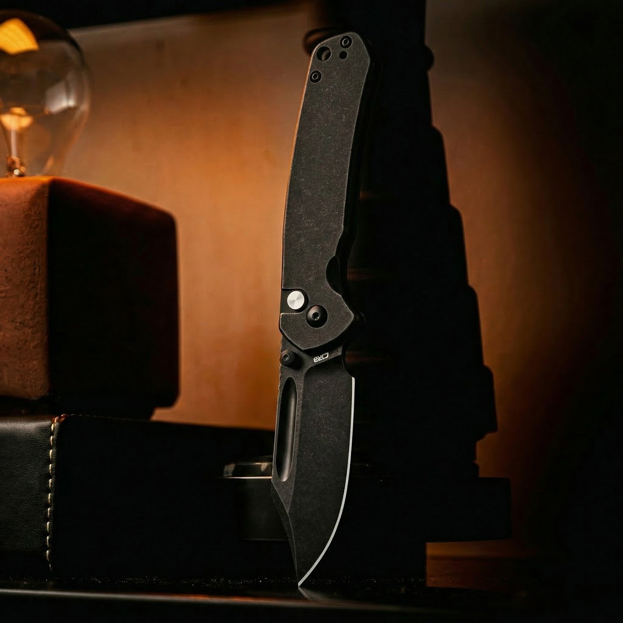 CJRB Bowie Pyrite J1942-BST folding knife with black steel handle