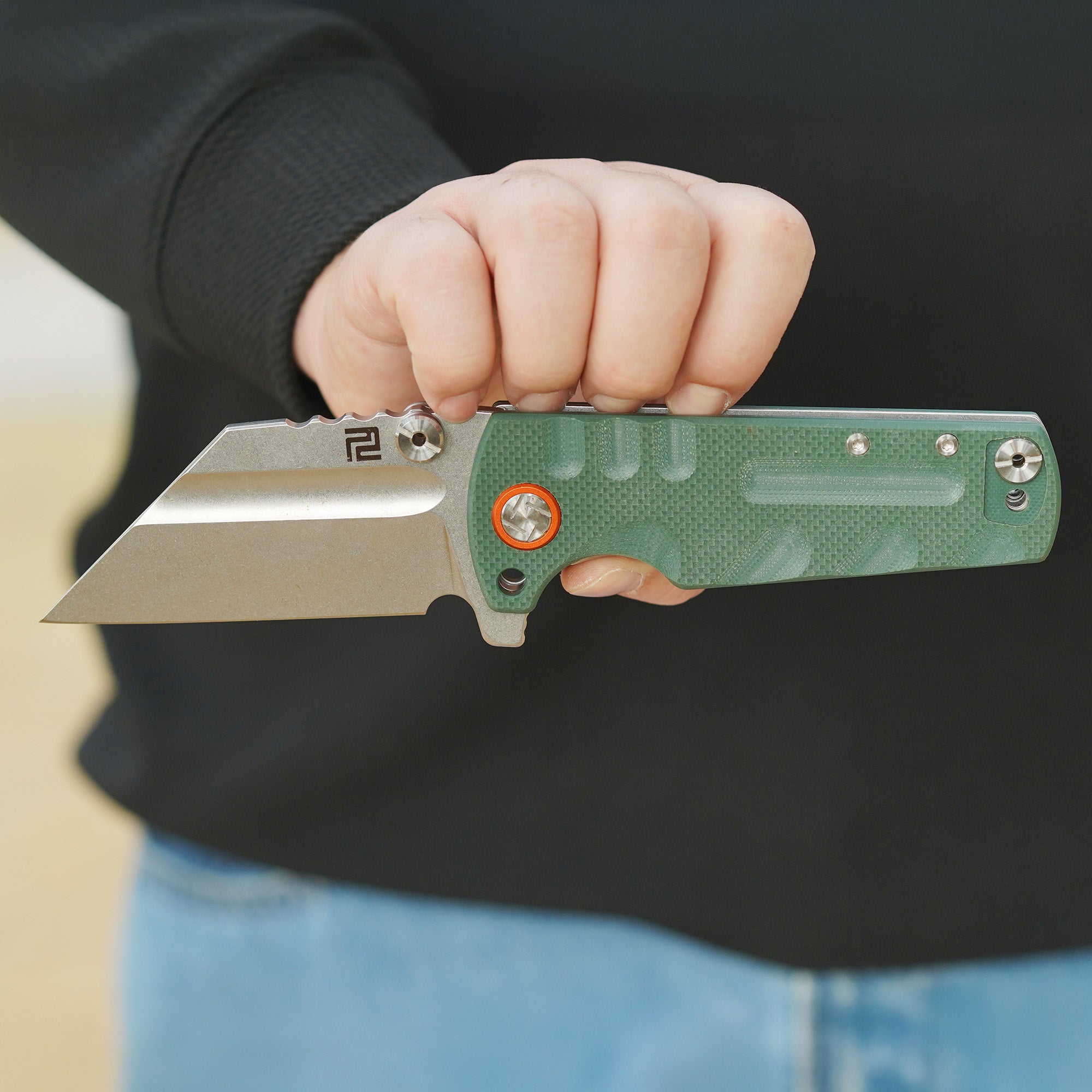 Artisan Cutlery Proponent 1820P folding knife with green G10 handle