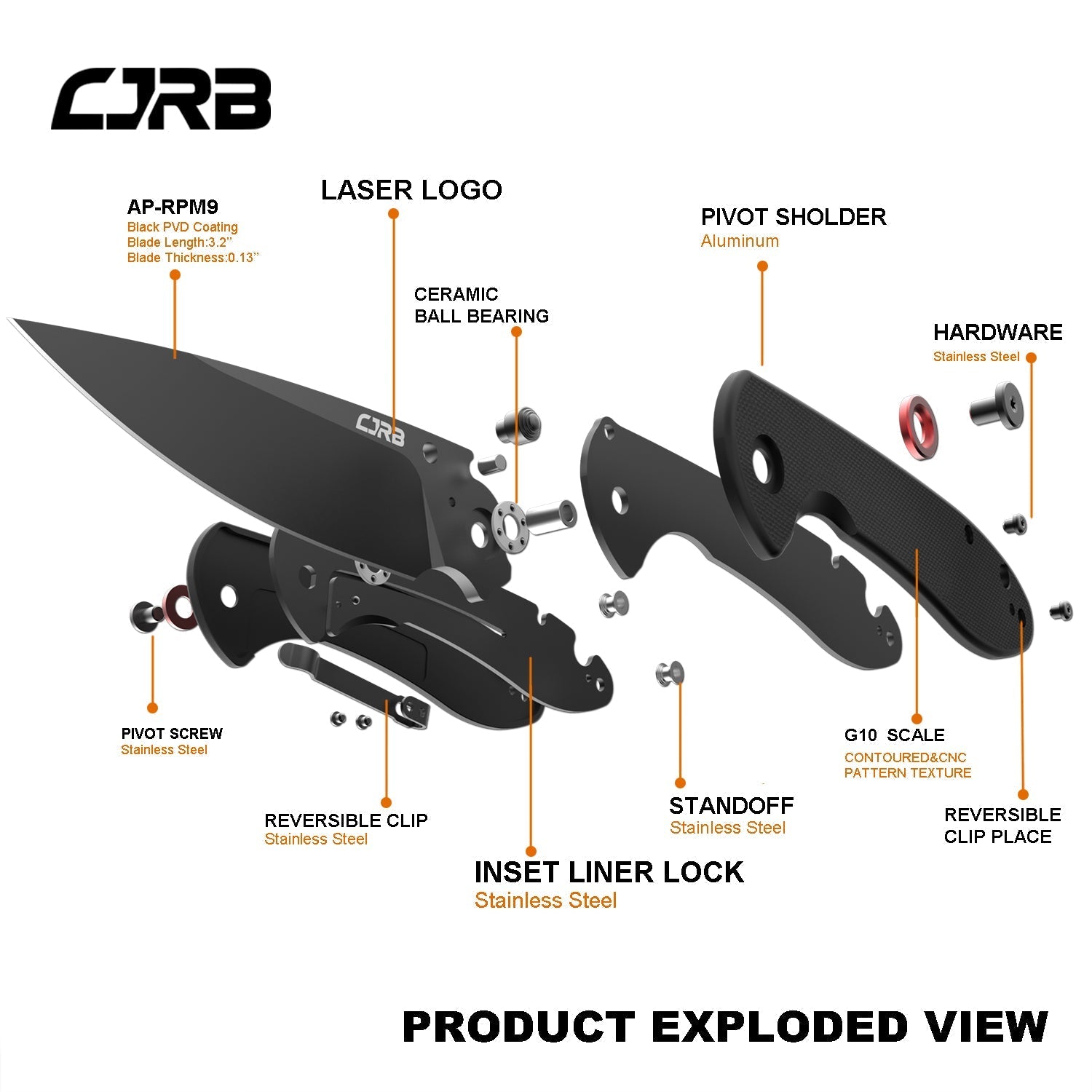CJRB Feldspar J1912-BBKF folding knife with black G10 handle