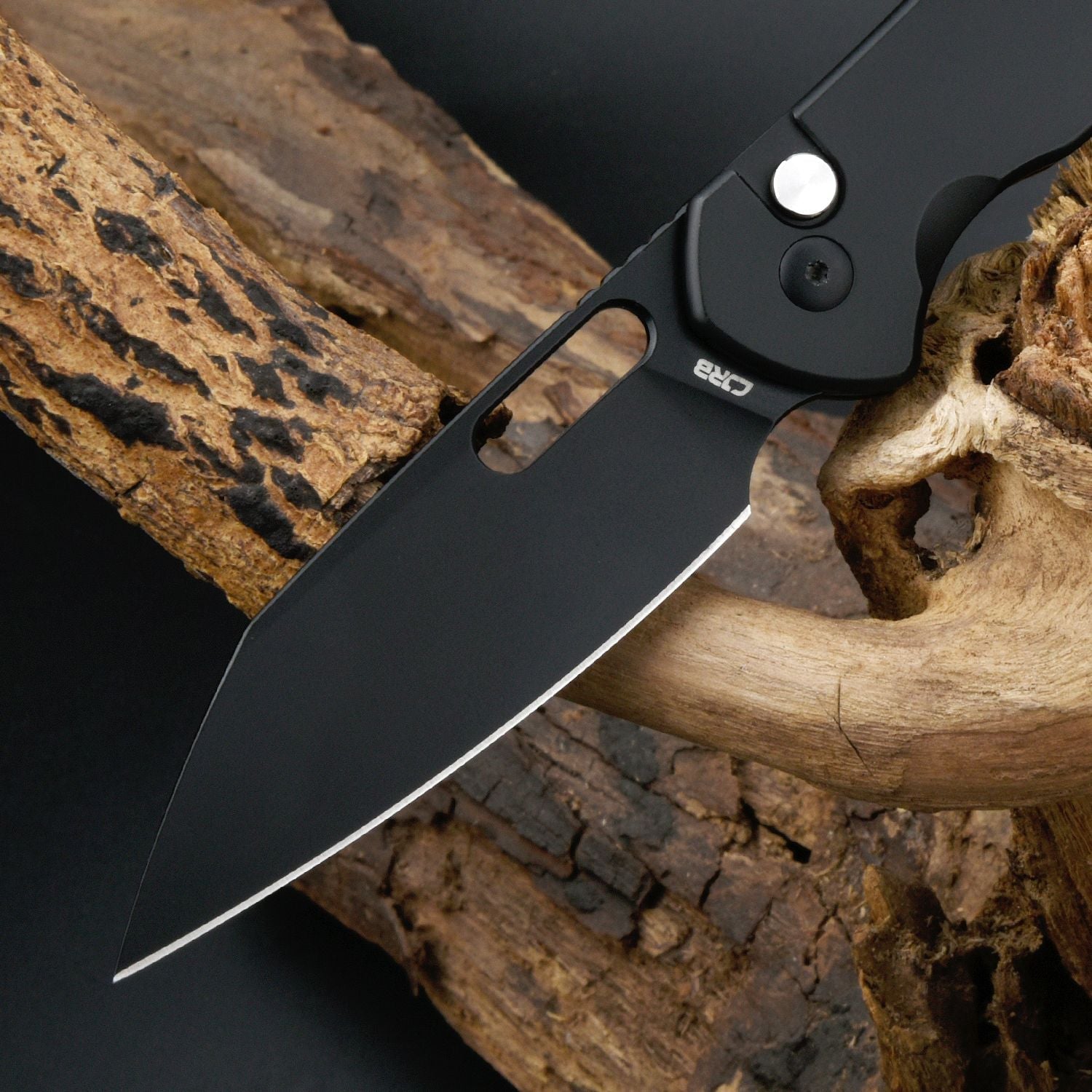 CJRB Pyrite Alt Wharncliffe J1925A folding knife with black steel handle
