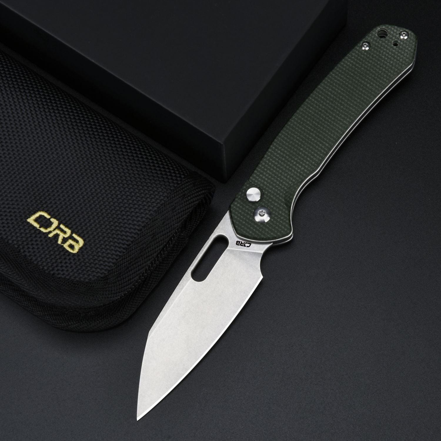 CJRB Pyrite Alt Wharncliffe J1925A-BMGN folding knife with black Micarta handle