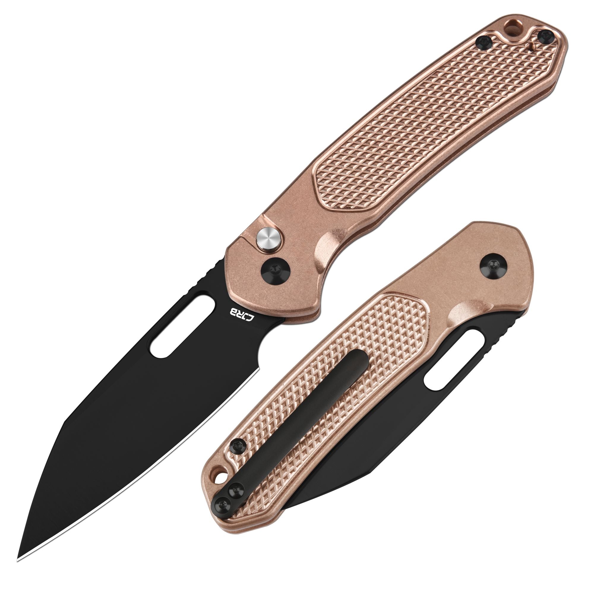 CJRB Pyrite Alt Wharncliffe J1925A folding knife with black copper handle