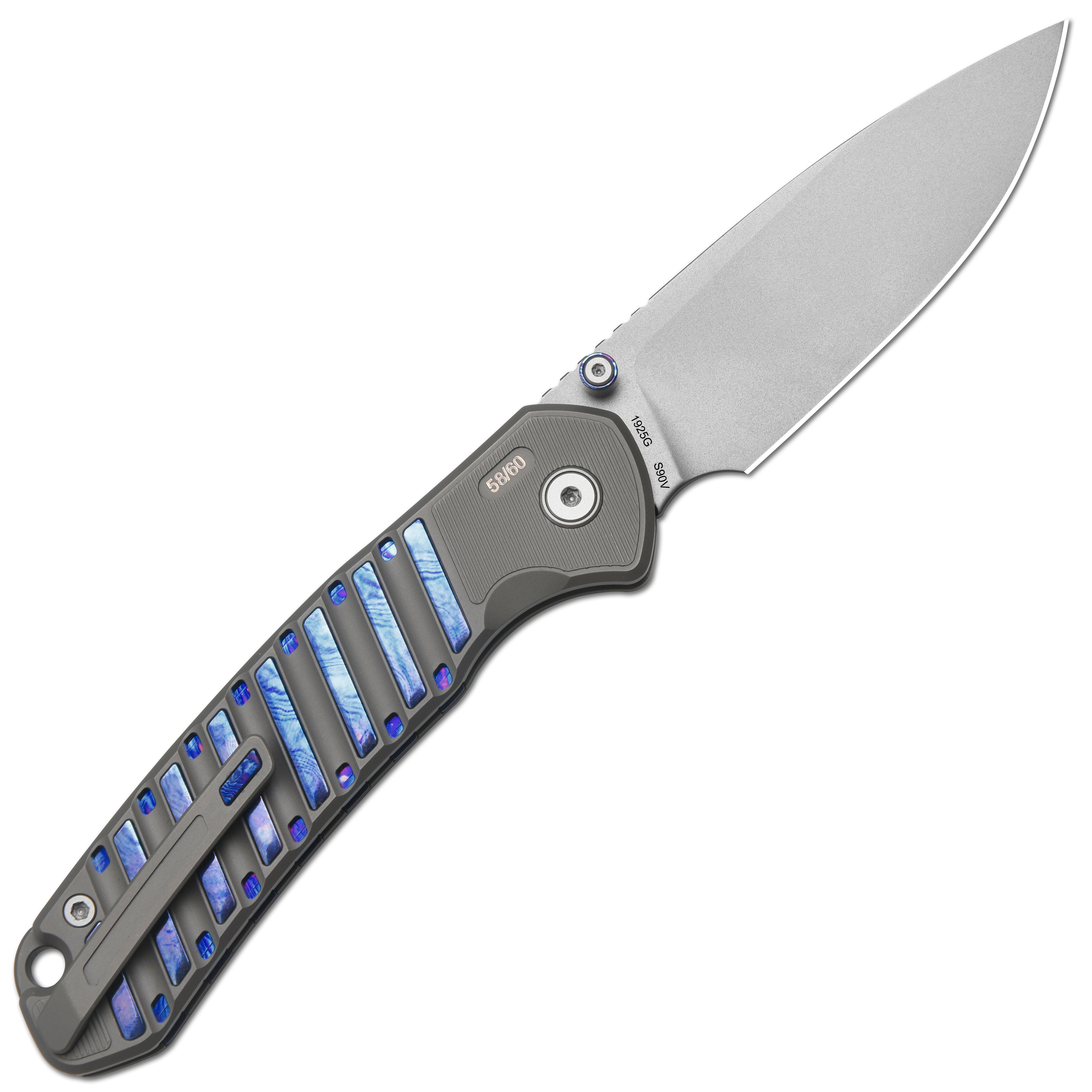 CJRB Galactic Pyrite J1925G S90V Blade Titanium and Titanium Damascus Inlay Handle Folding Knives(Limited edition) - Gray (J1925G-TDB)