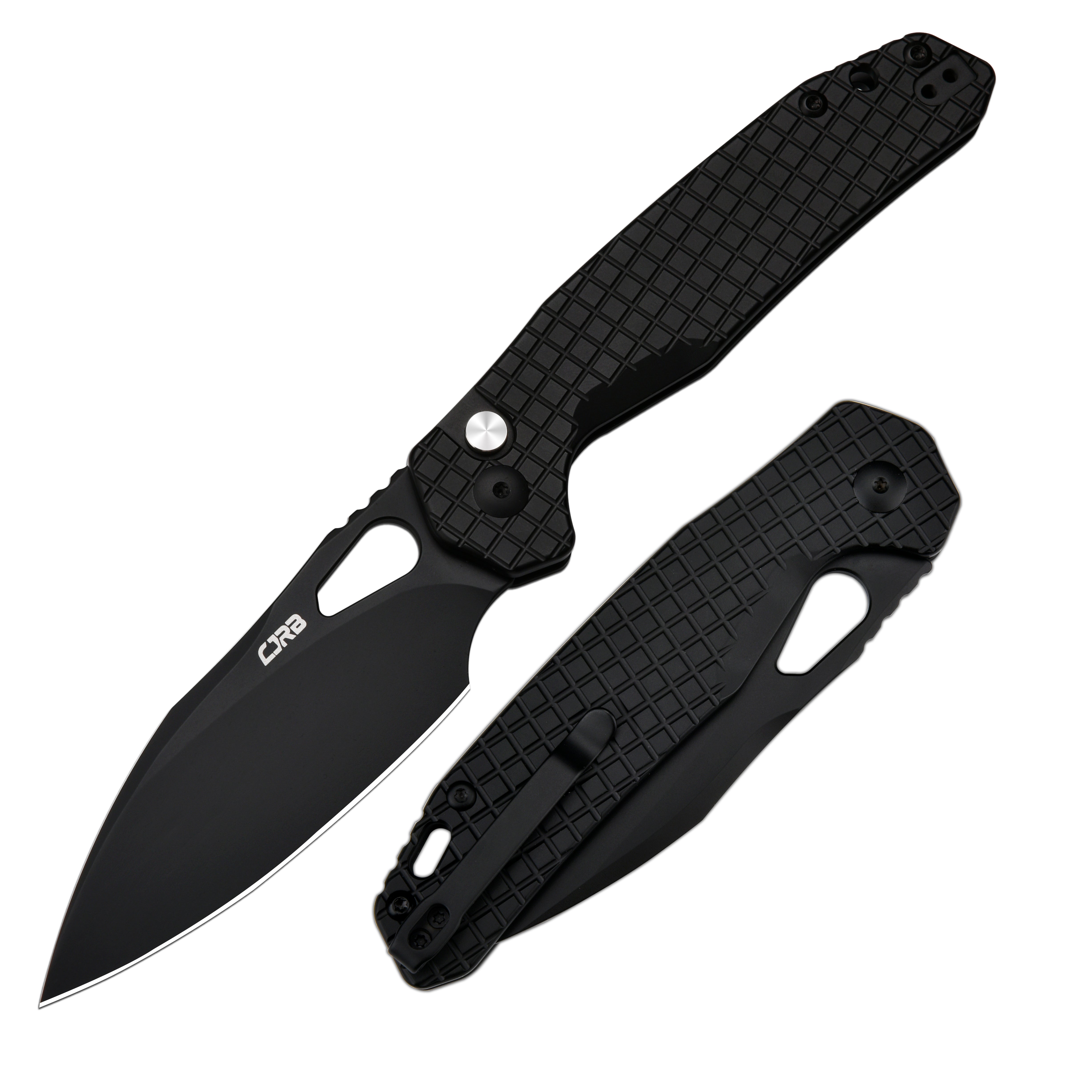 CJRB Frack J1931-BFST folding knife with black steel handle