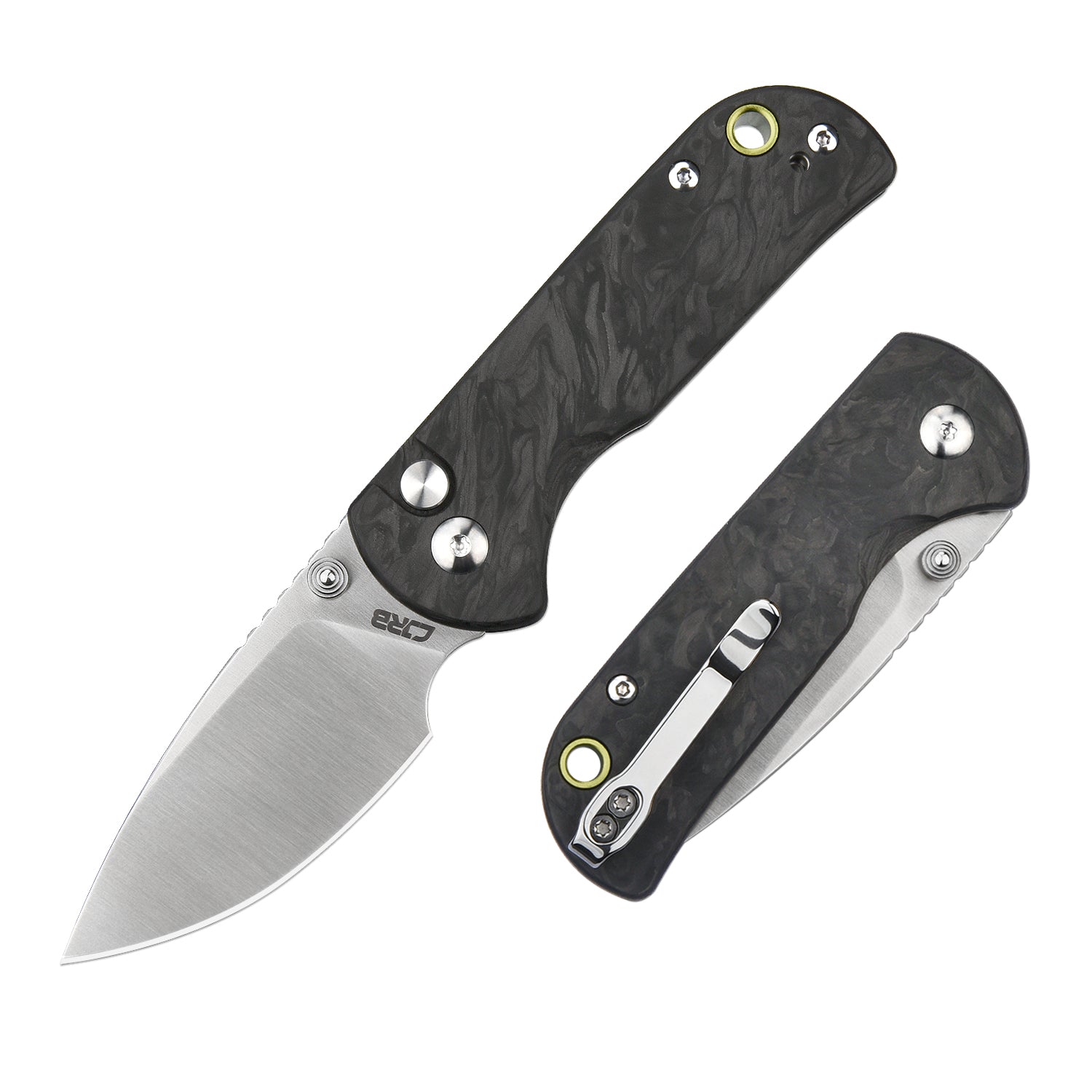 CJRB Mica J1934 folding knife with forged carbon handle