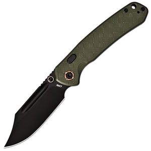 CJRB Bowie Pyrite Thumb Stud & Top Liner Lock Folding Knife Green CNC G10 Textured Handle (3.35'' AR-RPM9 Steel Black PVD Coating Blade) J1942X-BGN