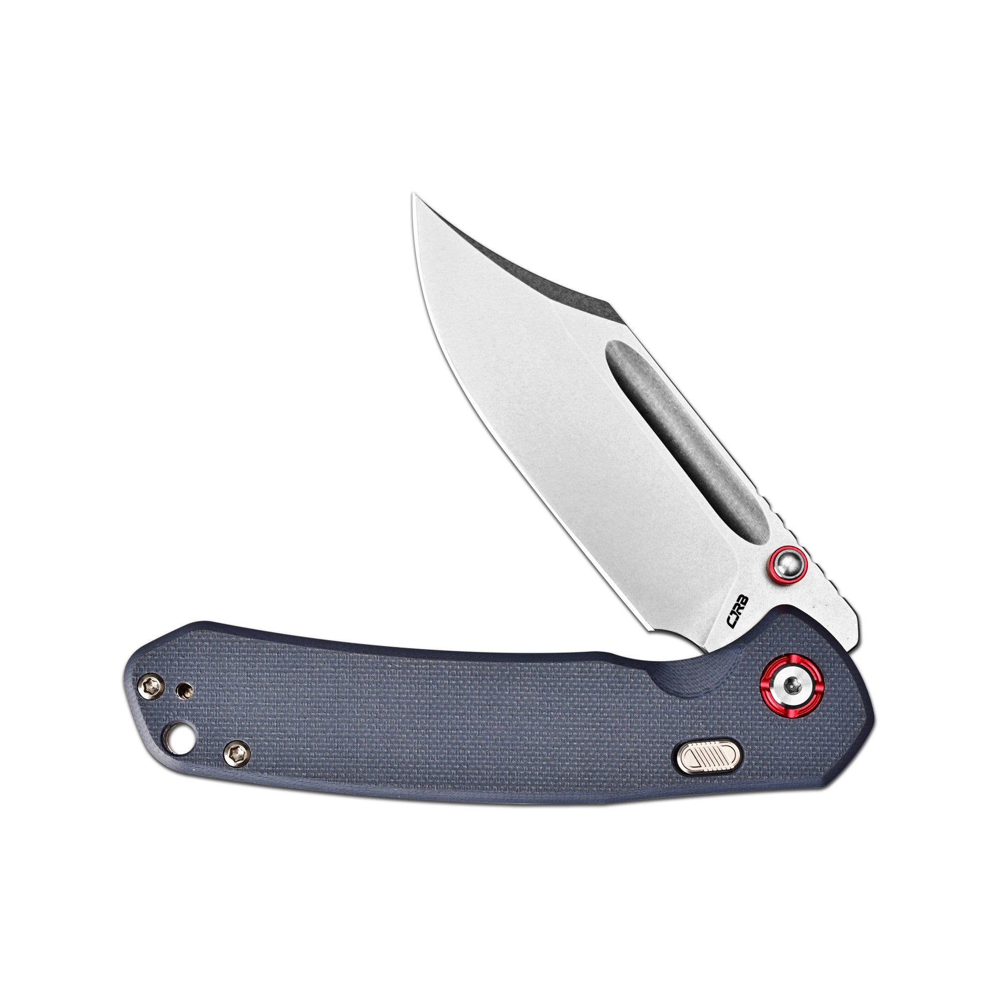CJRB Bowie Pyrite Thumb Stud & Top Liner Lock Folding Knife Gray G10 Handle (3.35'' AR-RPM9 Steel Stone Wash Blade) J1942X-BU