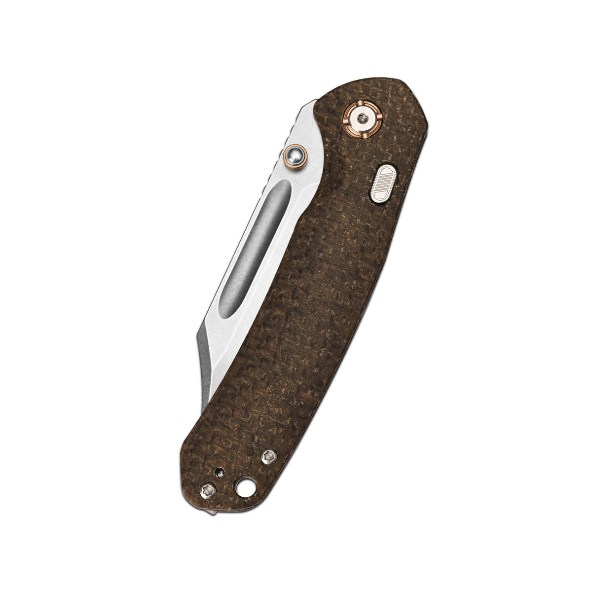 CJRB Bowie Pyrite Thumb Stud & Top Liner Lock Folding Knife Brown Glow in the Dark Micarta Handle (3.35'' Stone Wash 14C28N Steel Blade) J1942X-GDBN (Exclusive)
