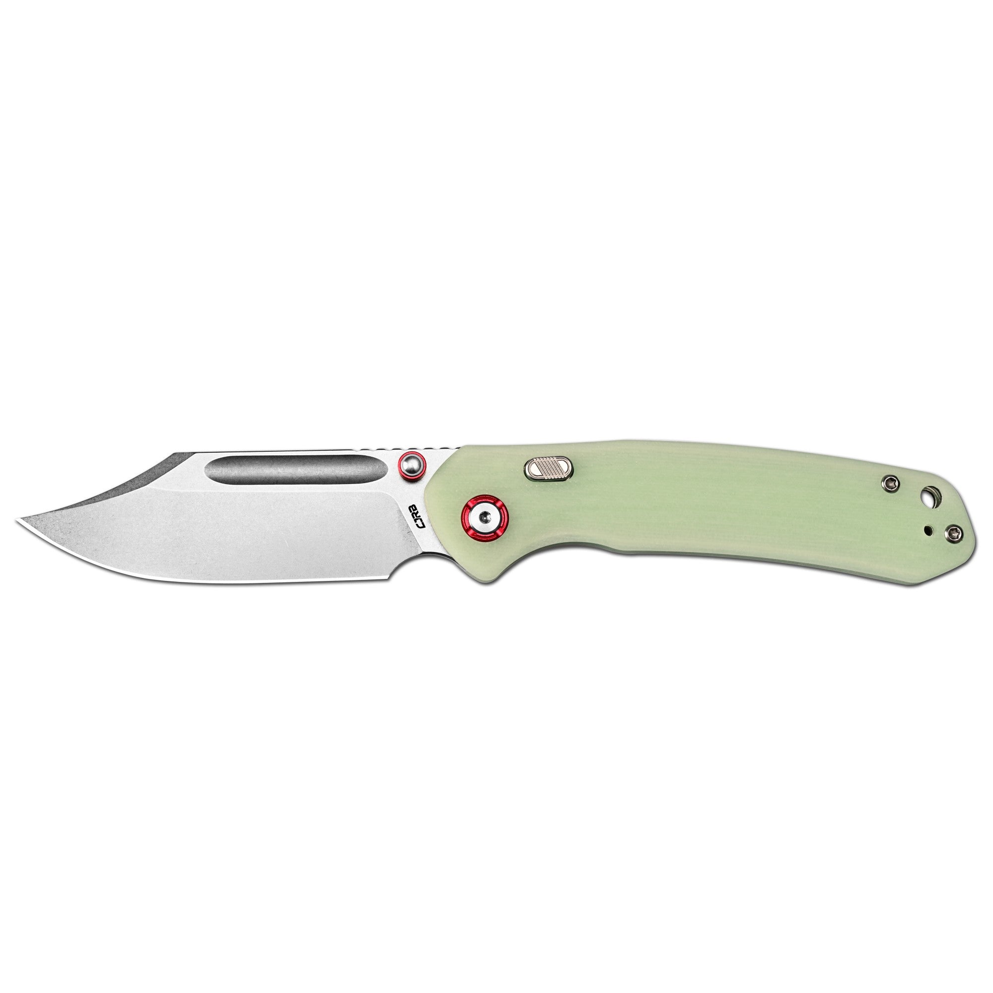 CJRB Bowie Pyrite Thumb Stud & Top Liner Lock Folding Knife G10(Glow In the Dark) Handle (3.35'' AR-RPM9 Steel Stone Wash Blade) J1942X-GD