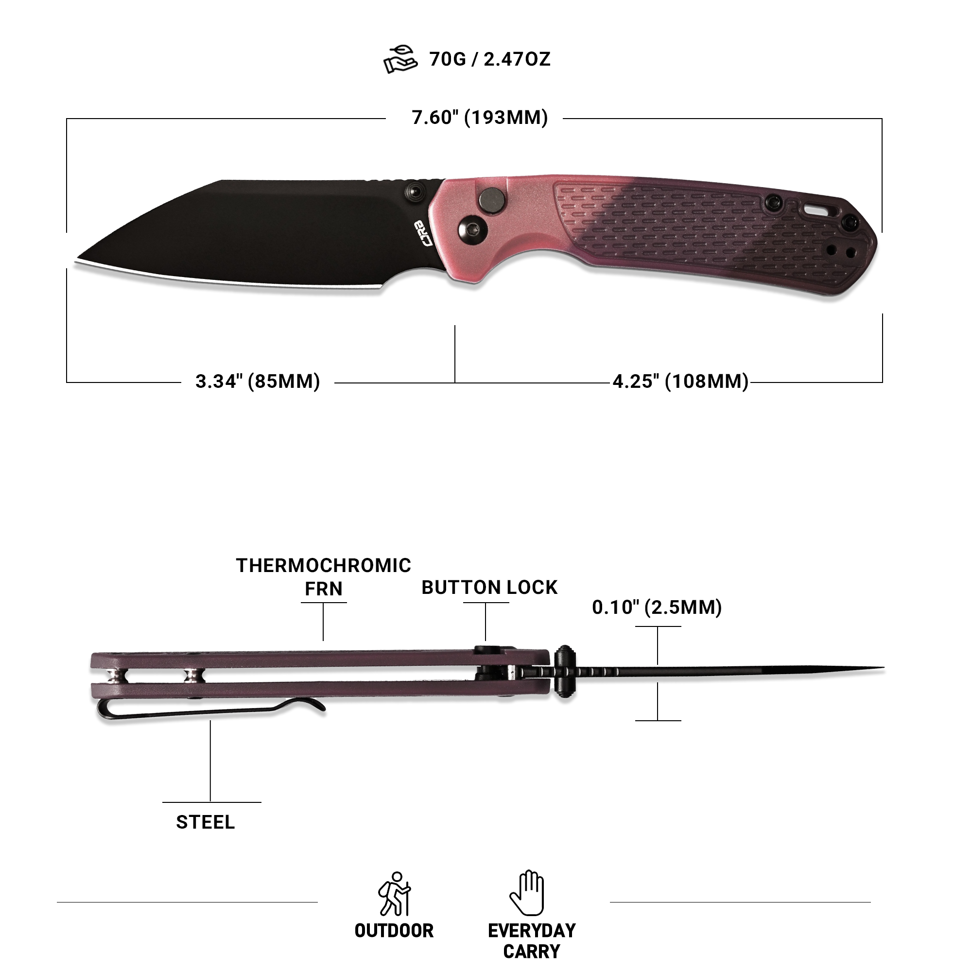 CJRB Pyrite Light J1945-BRD folding knife product image