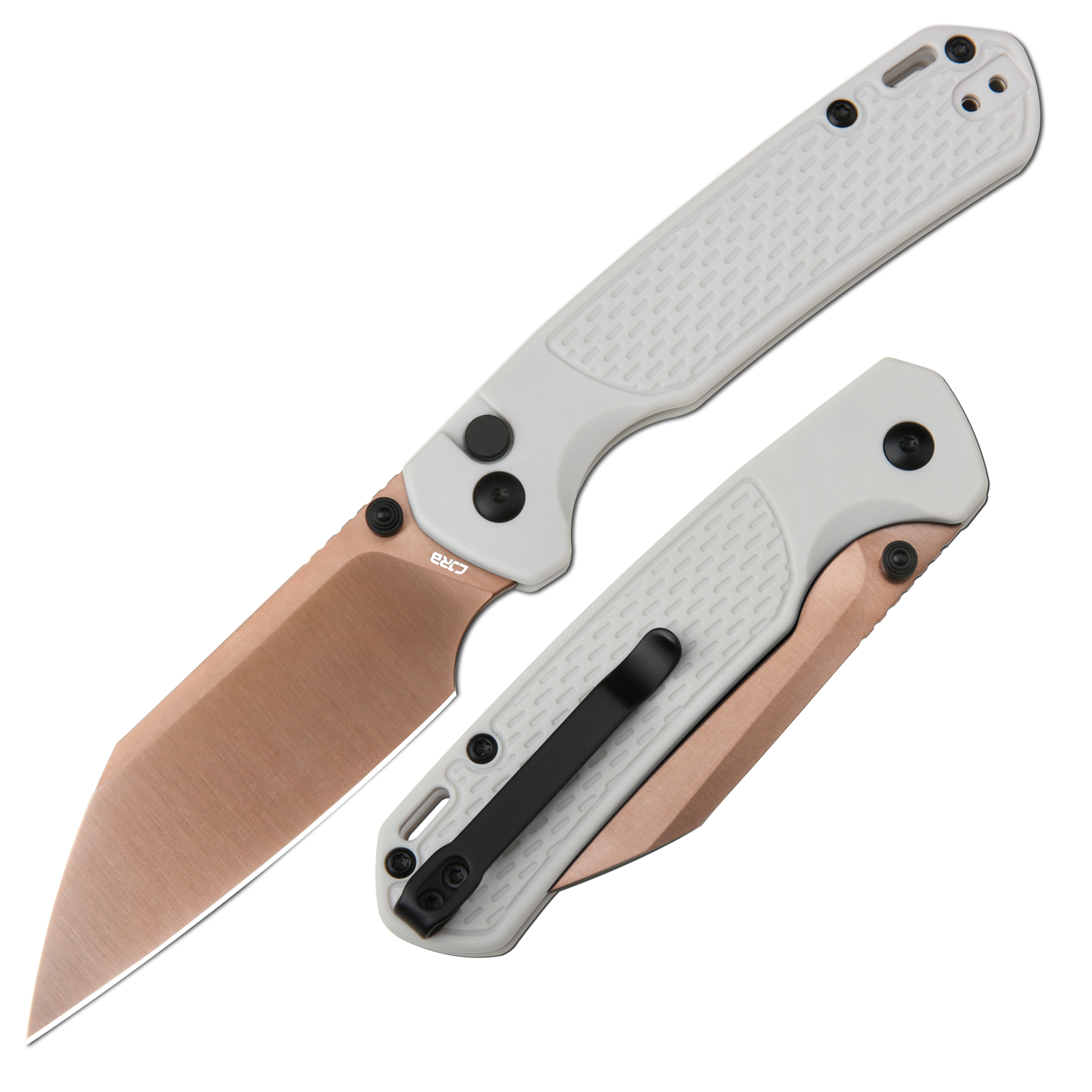 CJRB Pyrite Light J1945 folding knife with grey FRN handle