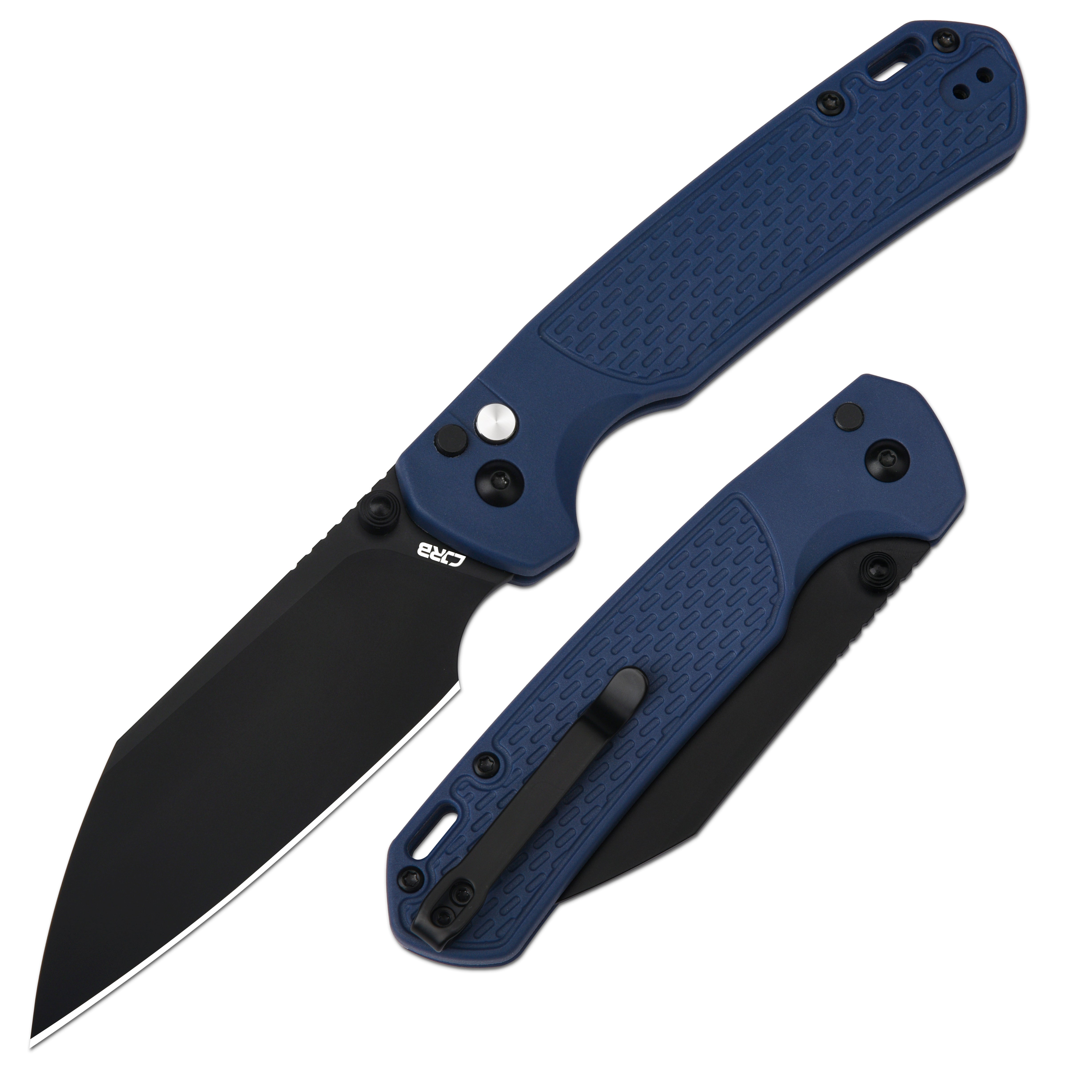 CJRB Large Pyrite Light J1945L-BBU folding knife with black FRN handle