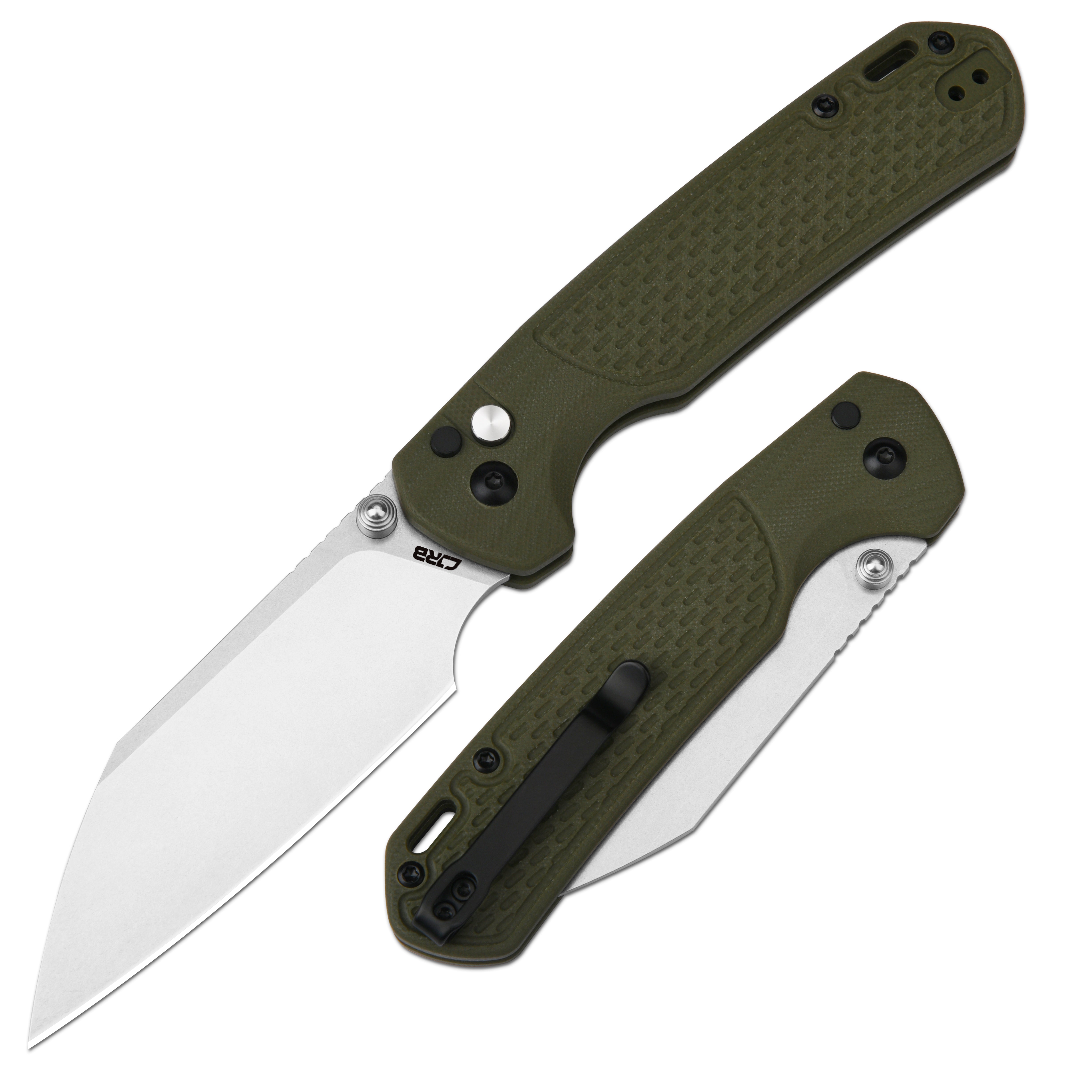 CJRB Large Pyrite Light J1945L-GN folding knife with green G10 handle