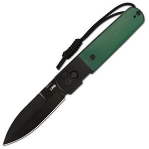 CJRB Locust Button Lock with Safety Switch Folding Knife Green PC Inlay & Black PVD Steel Handle (3.15'' AR-RPM9 Steel Black PVD Coating Blade) J1951-BGPC (Exclusive)
