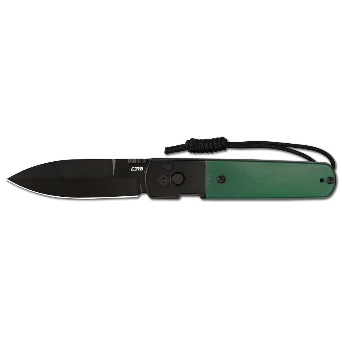 CJRB Locust Button Lock with Safety Switch Folding Knife Green PC Inlay & Black PVD Steel Handle (3.15'' AR-RPM9 Steel Black PVD Coating Blade) J1951-BGPC (Exclusive)