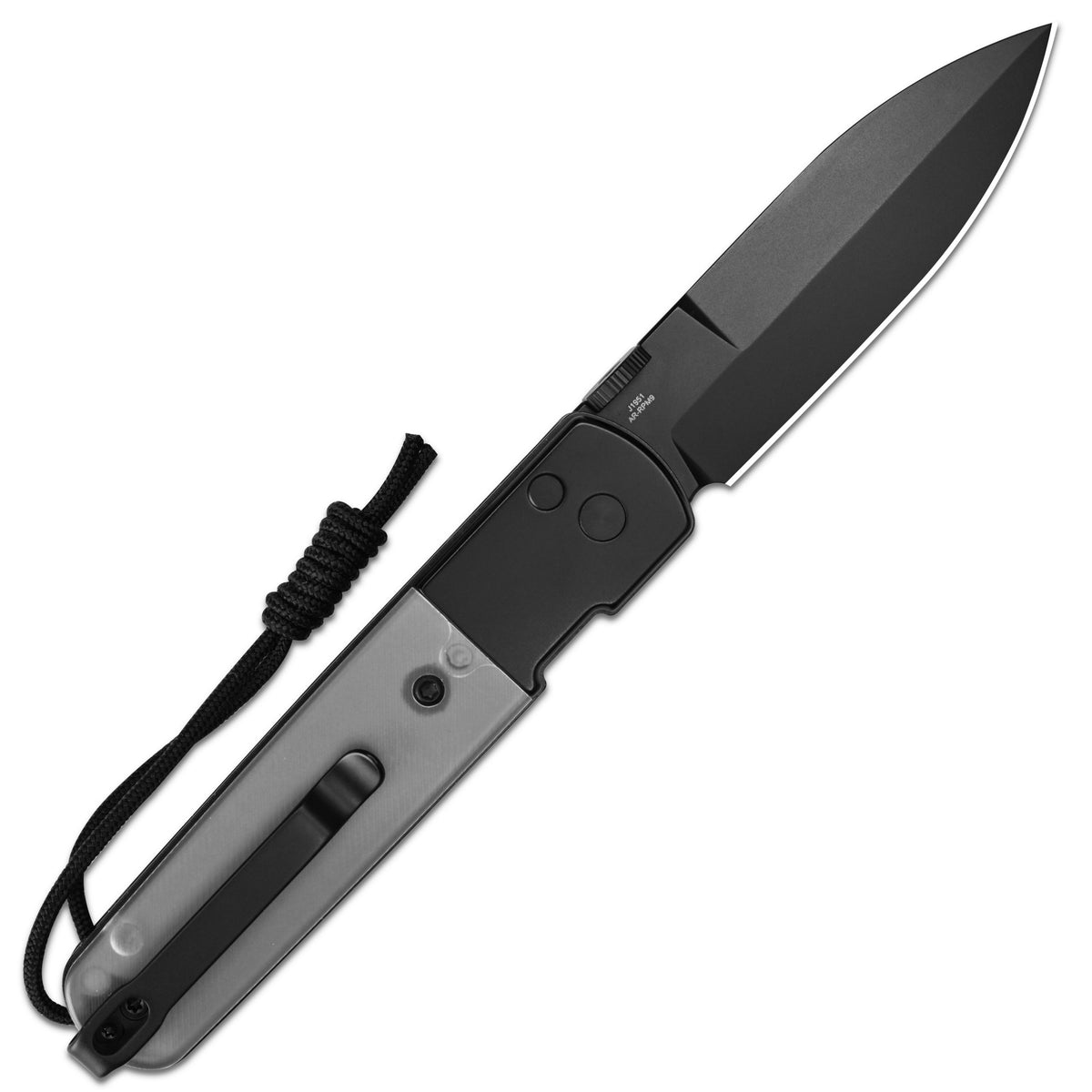 CJRB Locust Button Lock with Safety Switch Folding Knife Clear PC Inlay & Black PVD Steel Handle (3.15'' AR-RPM9 Steel Black PVD Coating Blade) J1951-BWPC (Exclusive)