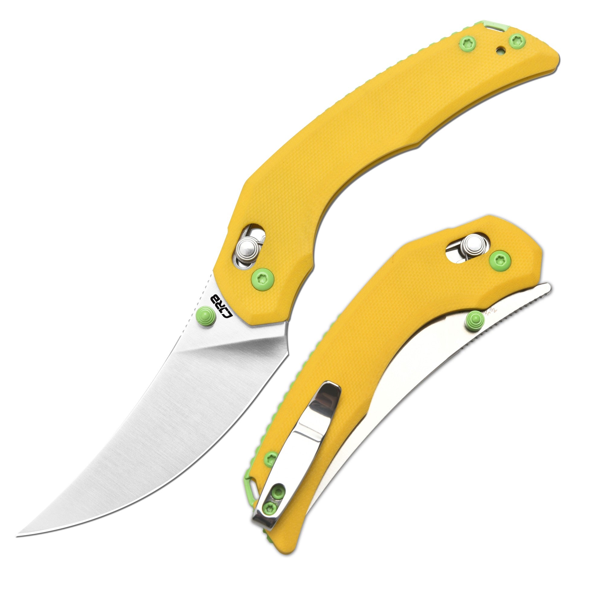 CJRB Nanner Front Flipper & Crossbar Lock Folding Knife Yellow G10 Handle (3.23'' Stone Polish AR-RPM9 Steel Blade) J1955-YE