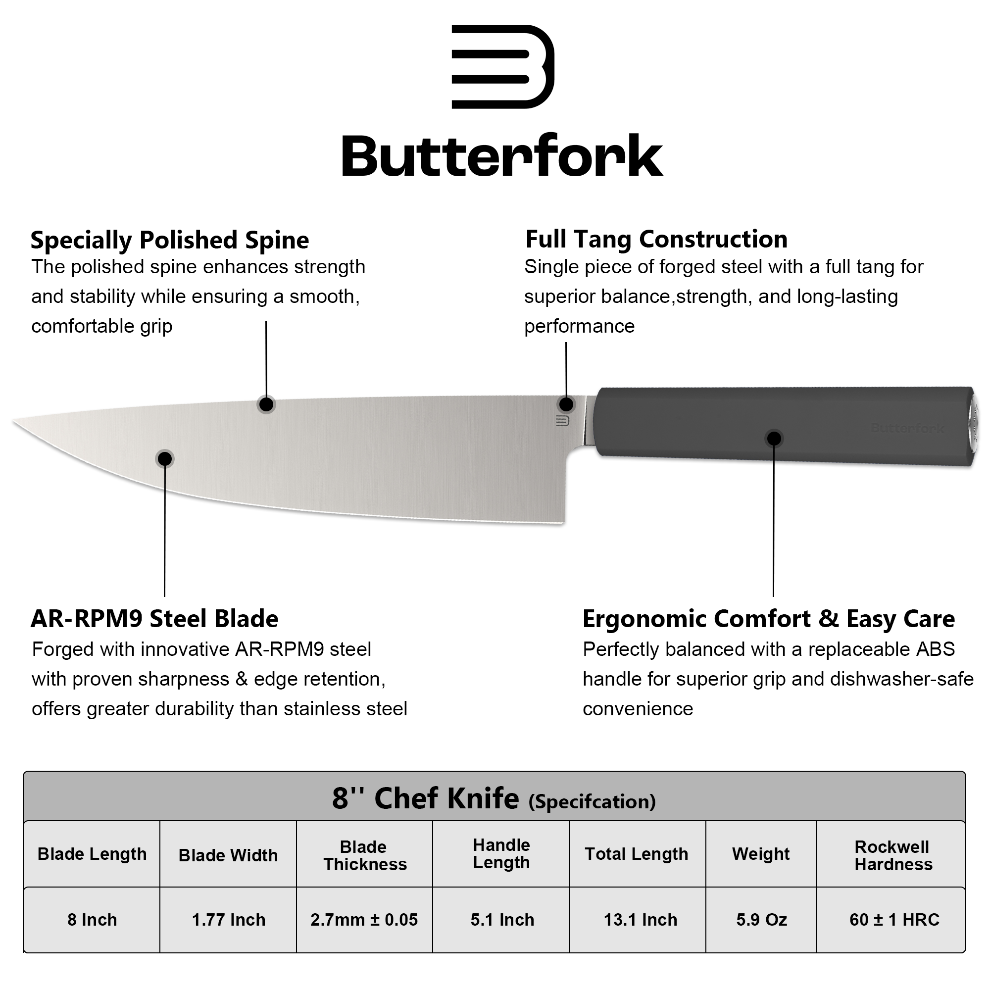 Butterfork Purest 8" blade detail