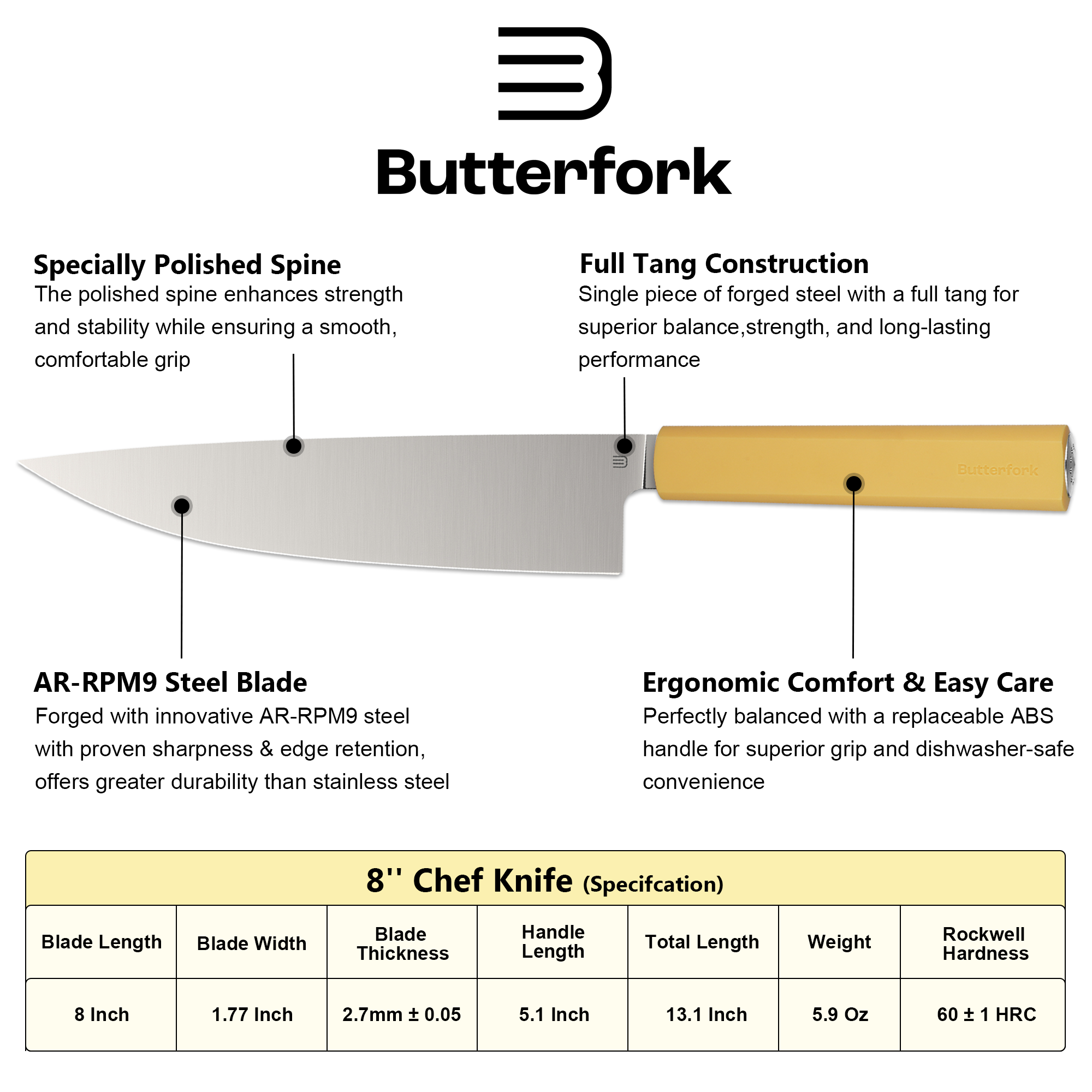Butterfork Purest 8" blade detail