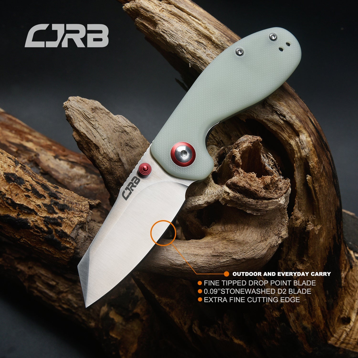 CJRB Maileah J1918-NTG folding knife with green G10 handle