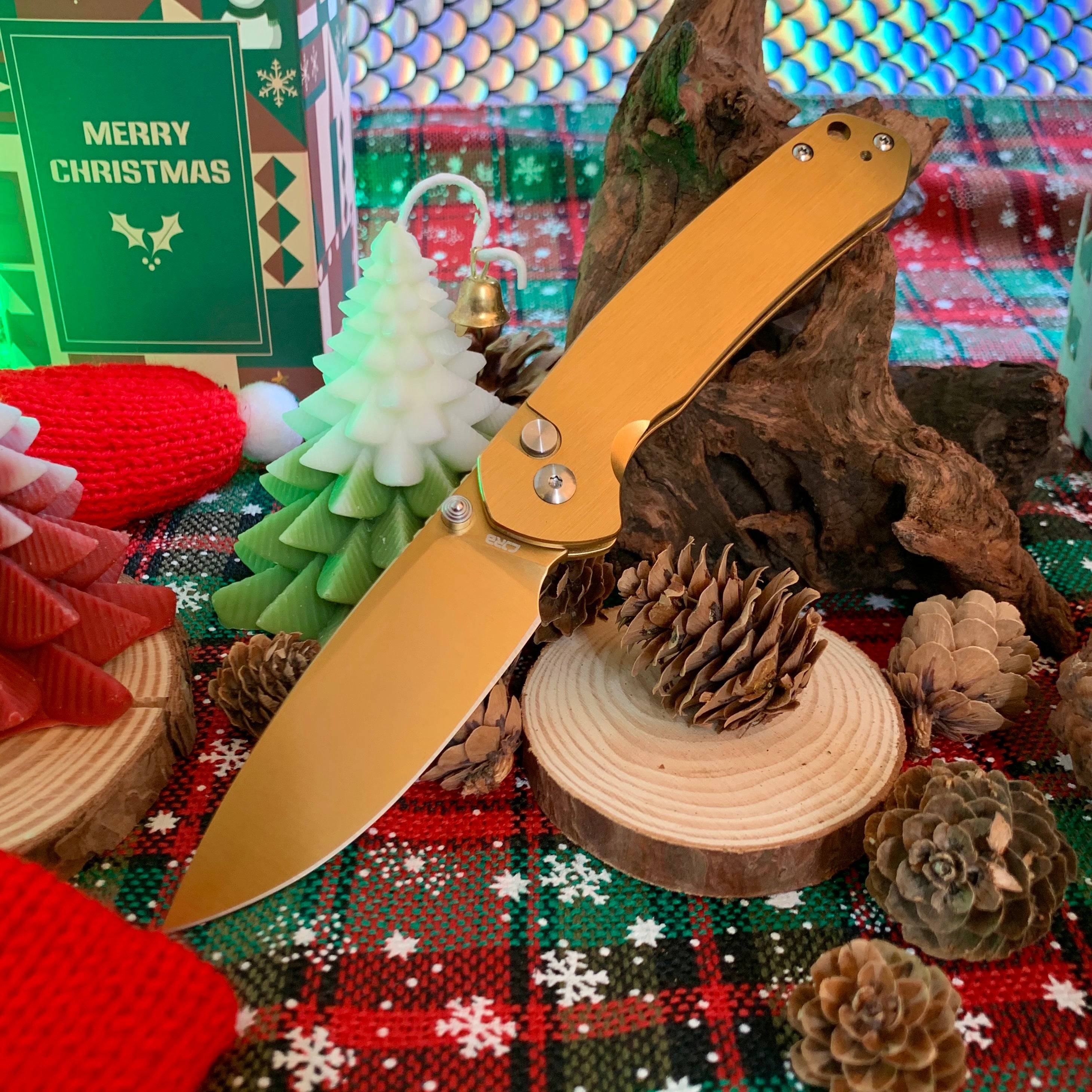 CJRB Pyrite J1925 AR-RPM9 Steel Blade Steel Handle Folding Knives Brass Colorer