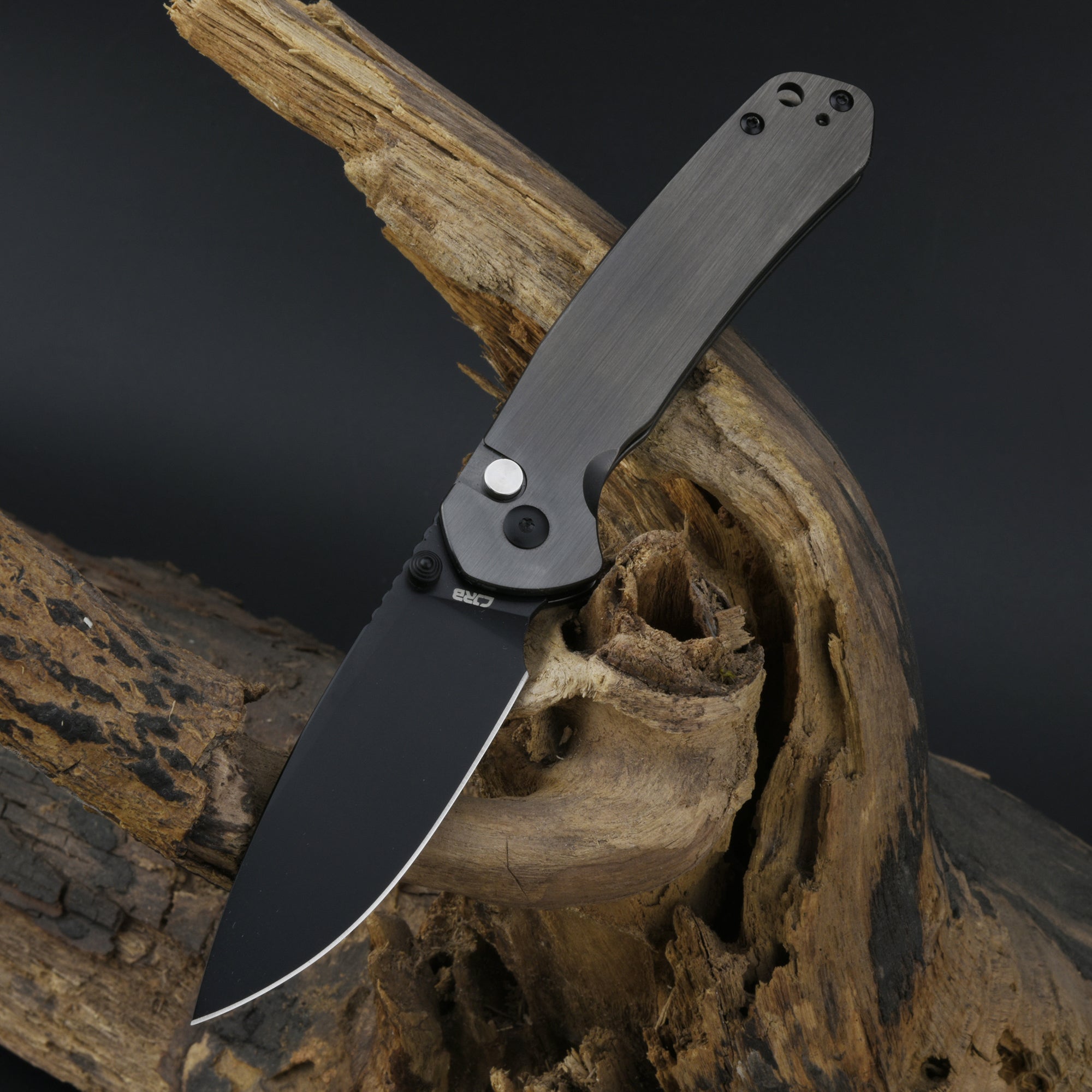 CJRB Pyrite J1925 Smoky Gray folding knife side view