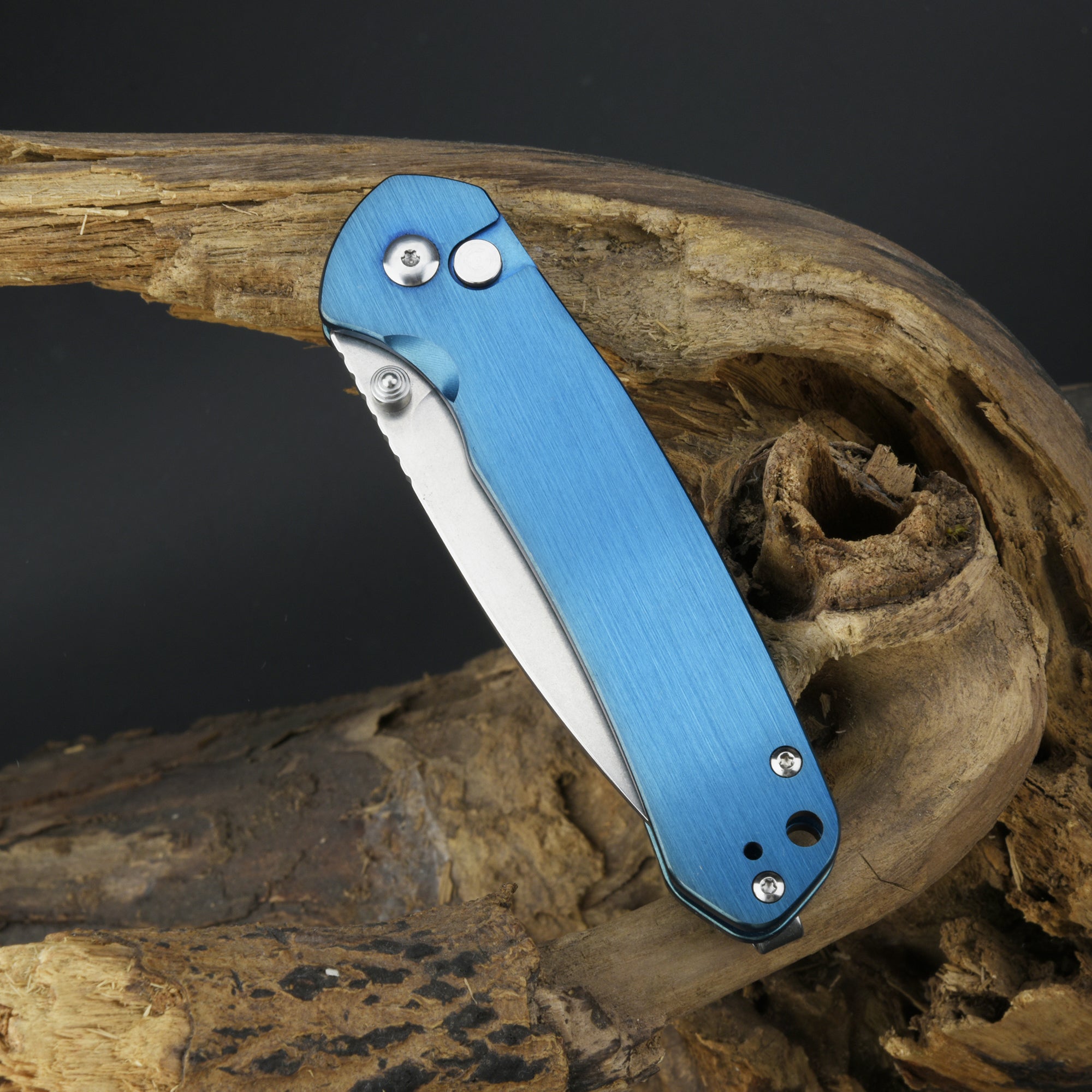 CJRB Pyrite J1925 Blue folding knife detail view