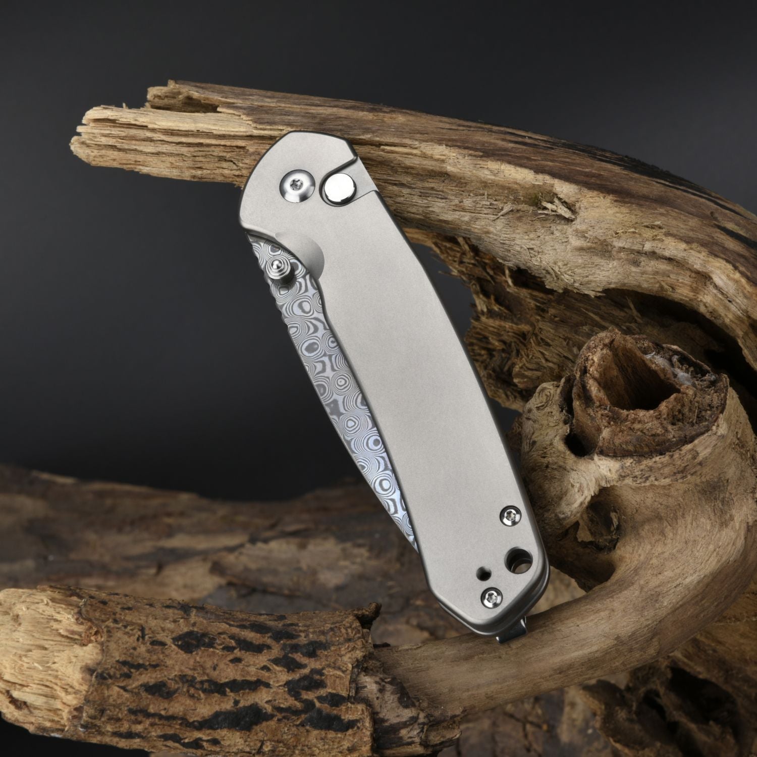 CJRB Pyrite J1925T-DM folding knife with grey titanium handle
