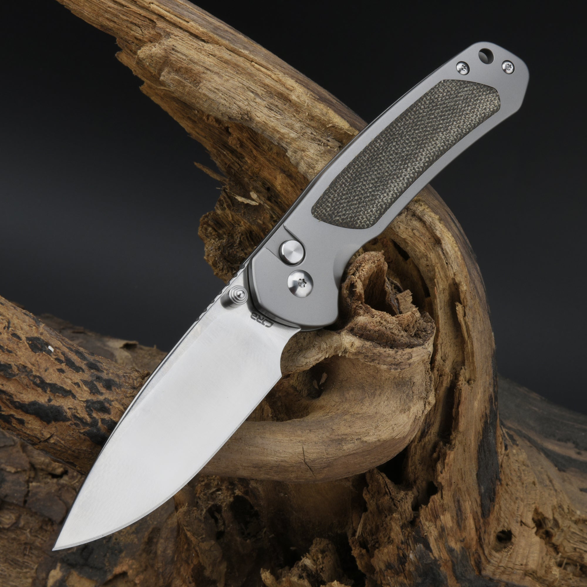 CJRB Pyrite J1925TI-ODG titanium and Micarta handle folding knife